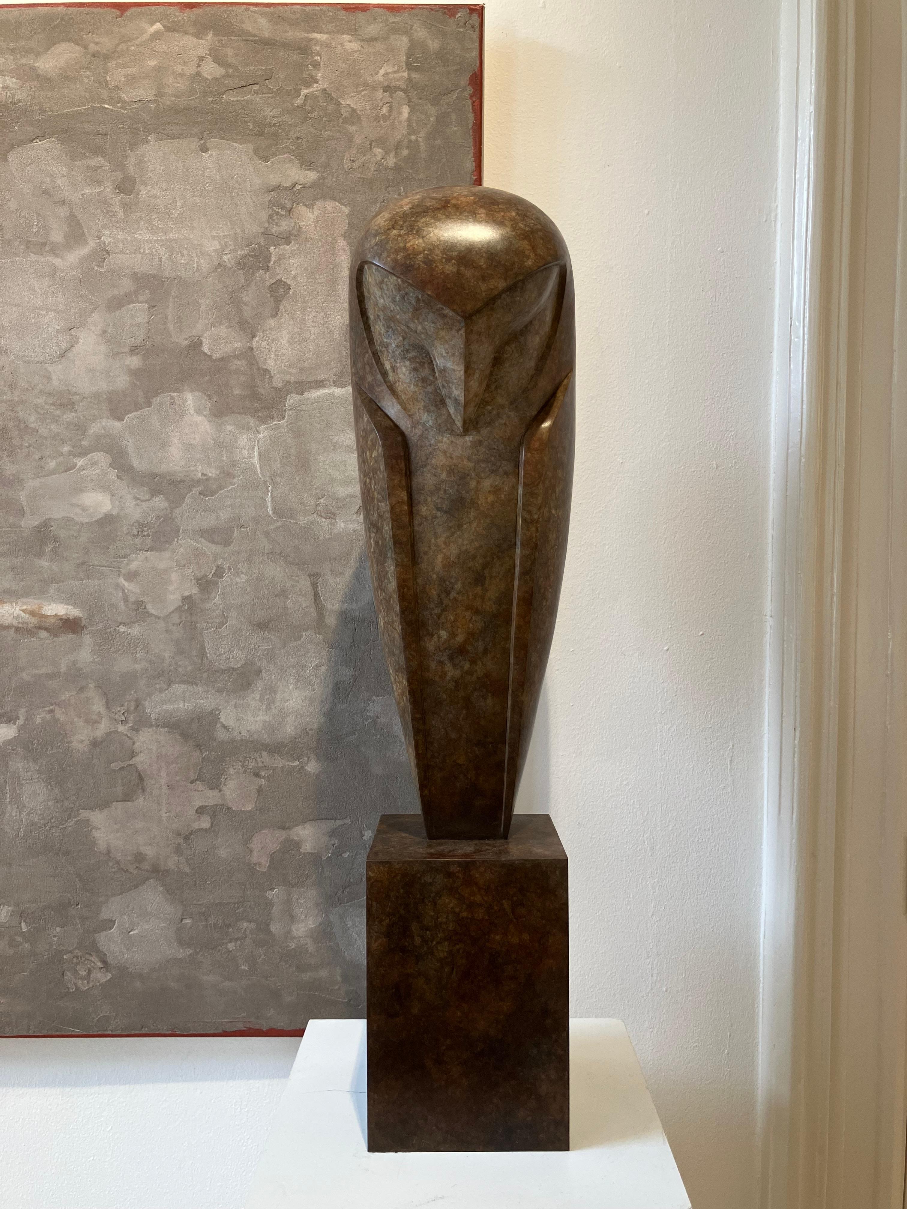 Sculpture contemporaine en bronze ''Serenity'' Portrait d'un hibou, chouette effraie brune en vente 5