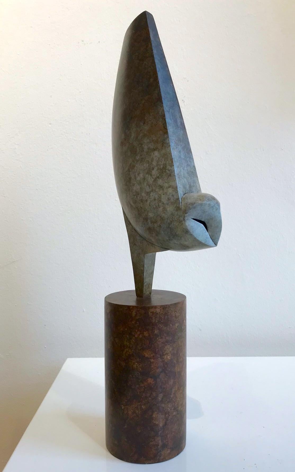 Anthony Theakston Figurative Sculpture - "Spirit Owl" Contemporary Bronze Sculpture Portrait of an Owl
