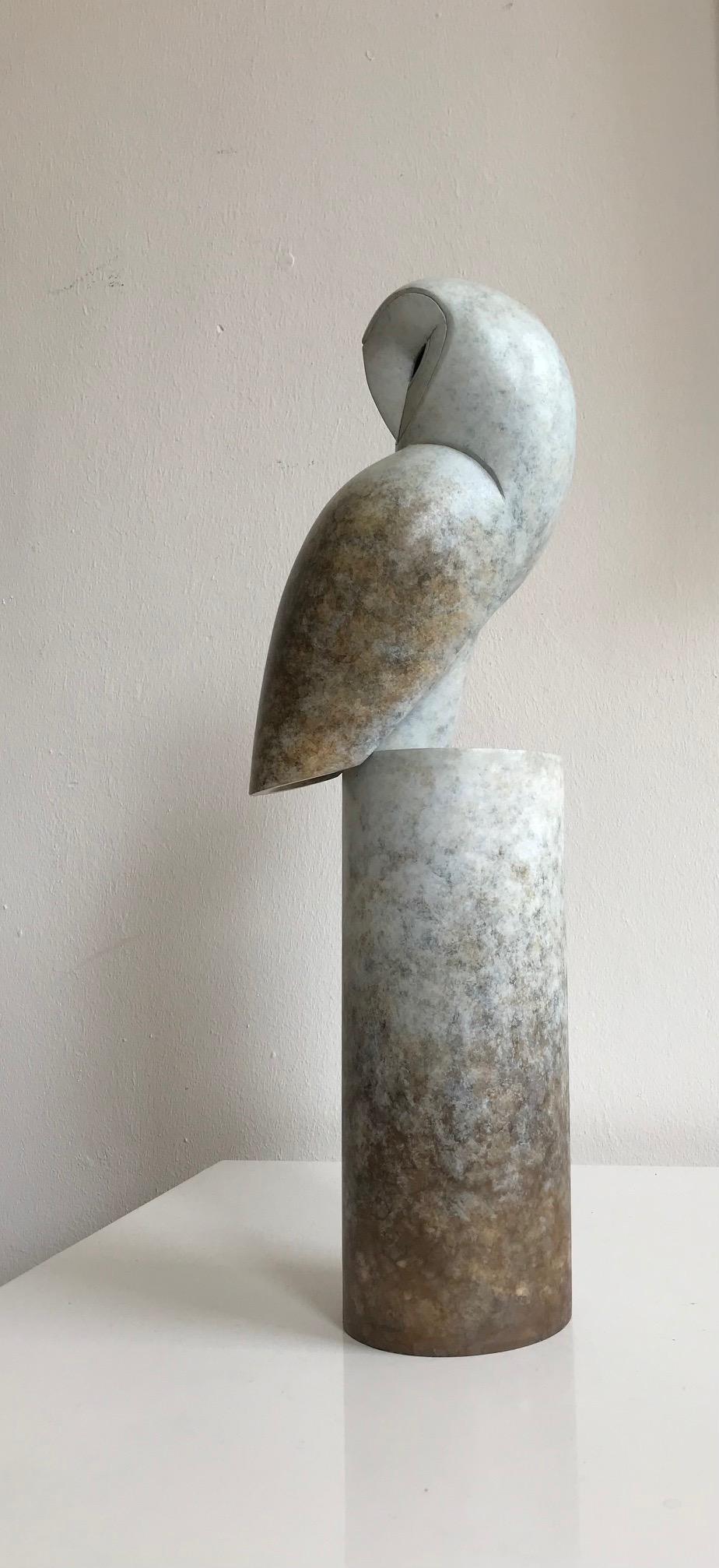 Portrait contemporain en bronze d'un hibou, chouette de grange, sculpture « Turnaround » - Sculpture de Anthony Theakston