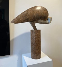 ''Winged Sideways" Contemporary Bronze Sculpture Portrait of an Owl, Barn Owl