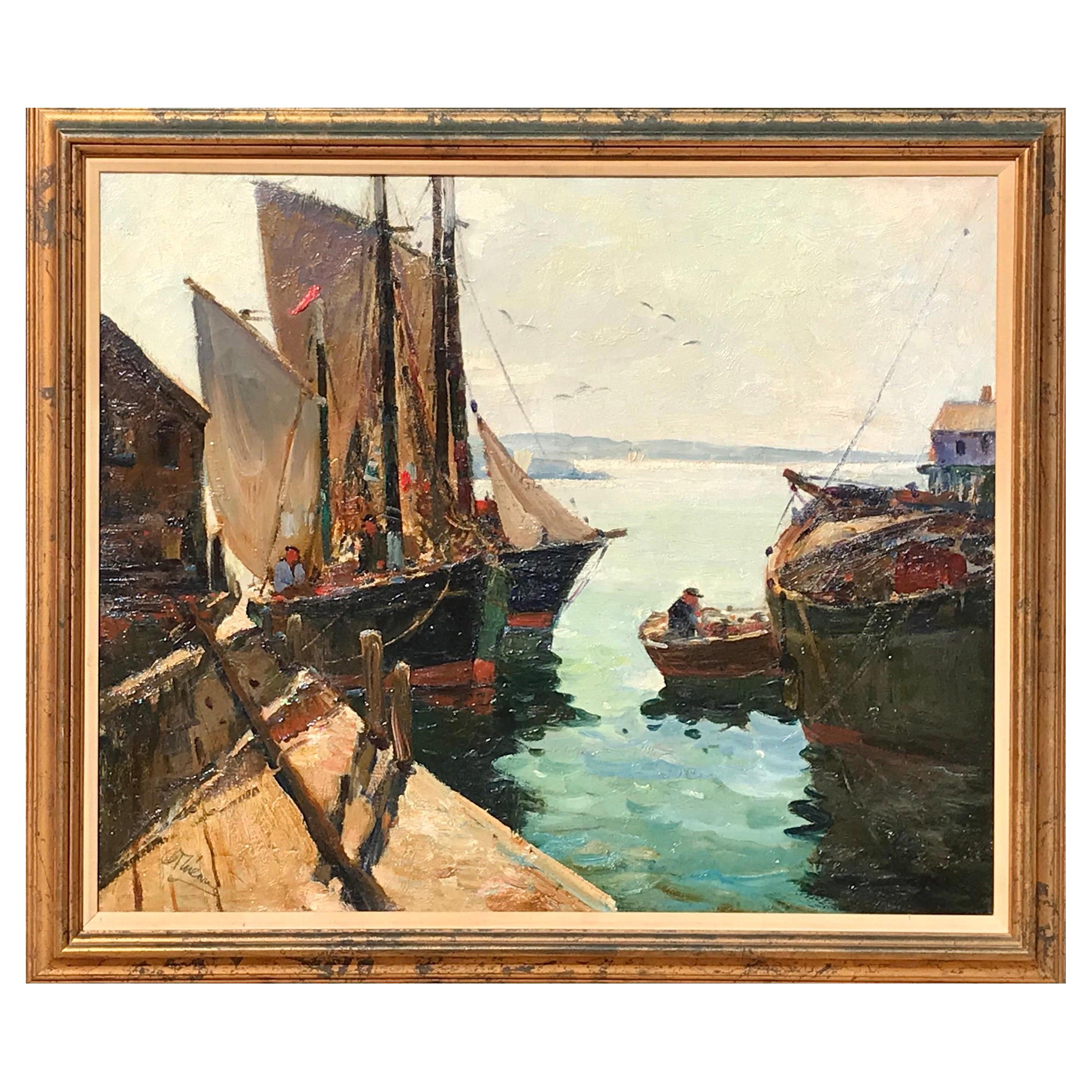 Anthony Thieme, Netherlands (1888-1954). 
Oil on canvas 'Nets and Sails', 
Signed lower left and mounted in gilt decorative frame. 
Framed: 34.5 x 40.5 
Canvas: 28.75 x 34.75 

Condition: Unlined and in good condition with minor crackelure