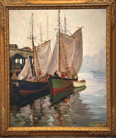 Anthony Thieme Oil Painting “Mackerel Fleet” Cape Ann Gloucester Maritime Scene