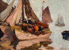 Anthony Thieme "White Boat" Scena di porto di Rockport Impressionista americano