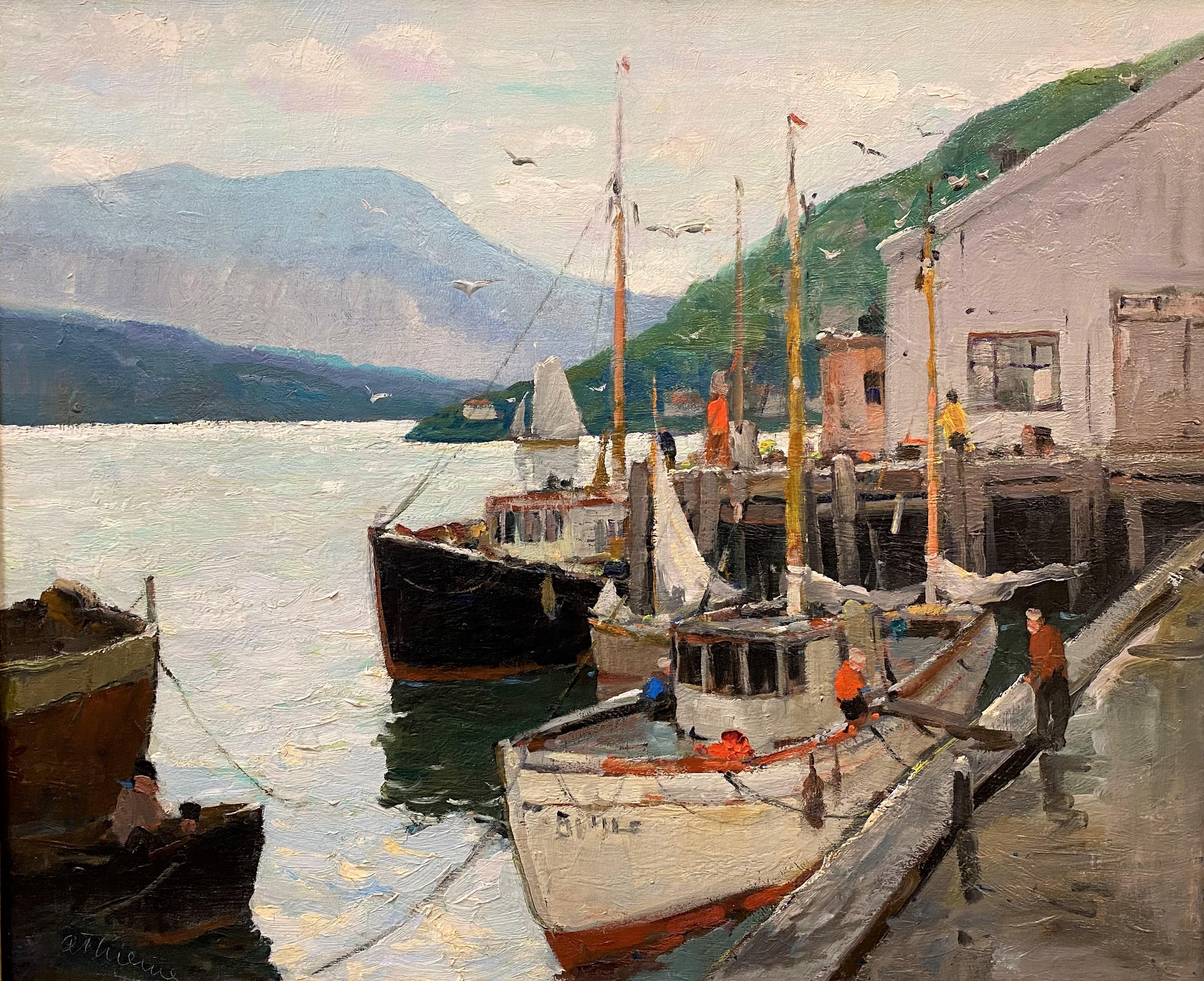 Hafen entlang der Küste von Maine – Painting von Anthony Thieme