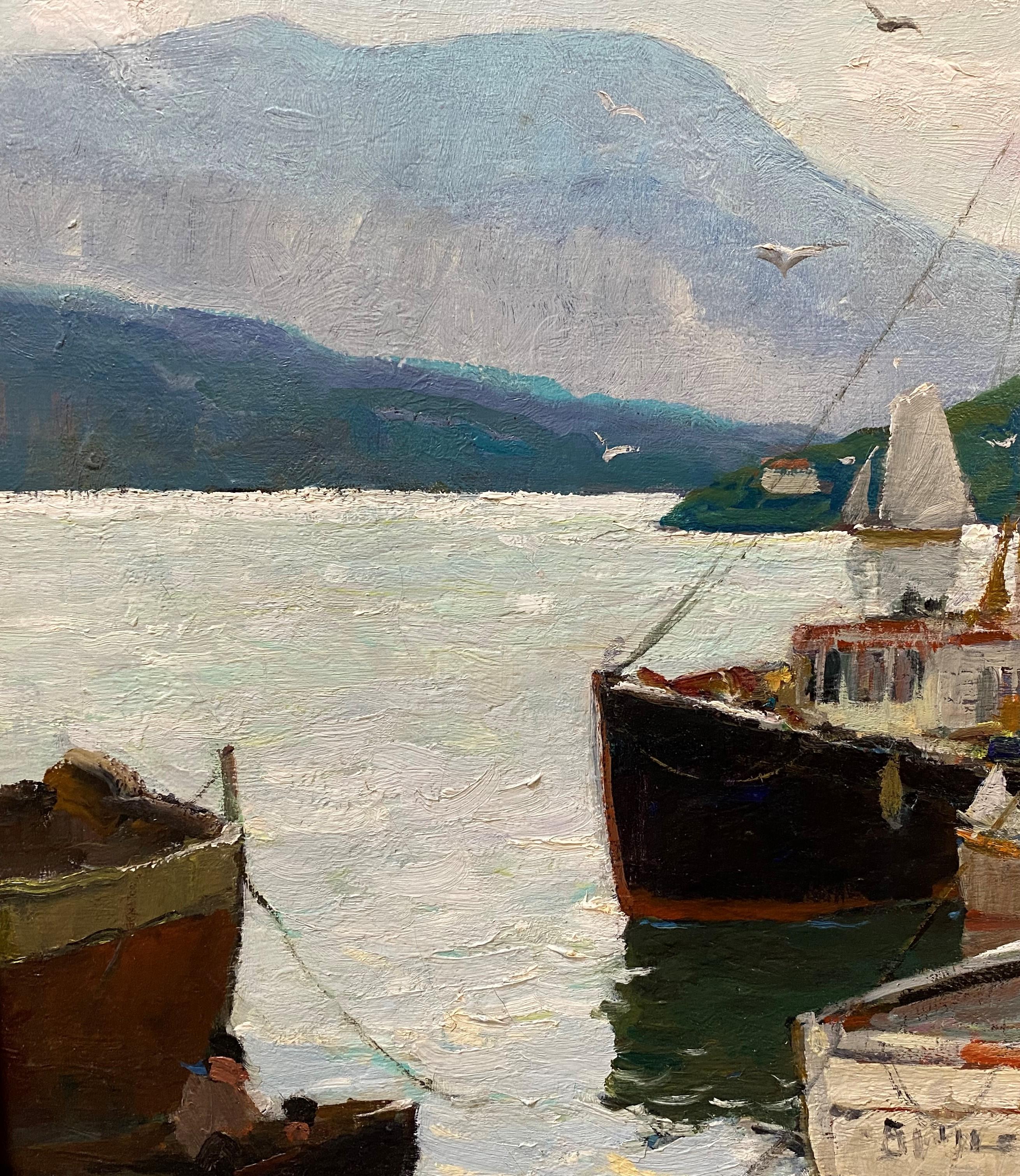 Eine schöne Meereslandschaft des bekannten niederländisch-amerikanischen Künstlers Anthony Thieme (1888-1954). Thieme wurde in Rotterdam, Holland, geboren. Nach Reisen durch Europa, England und Südamerika ließ er sich in der Gegend von Boston, MA,