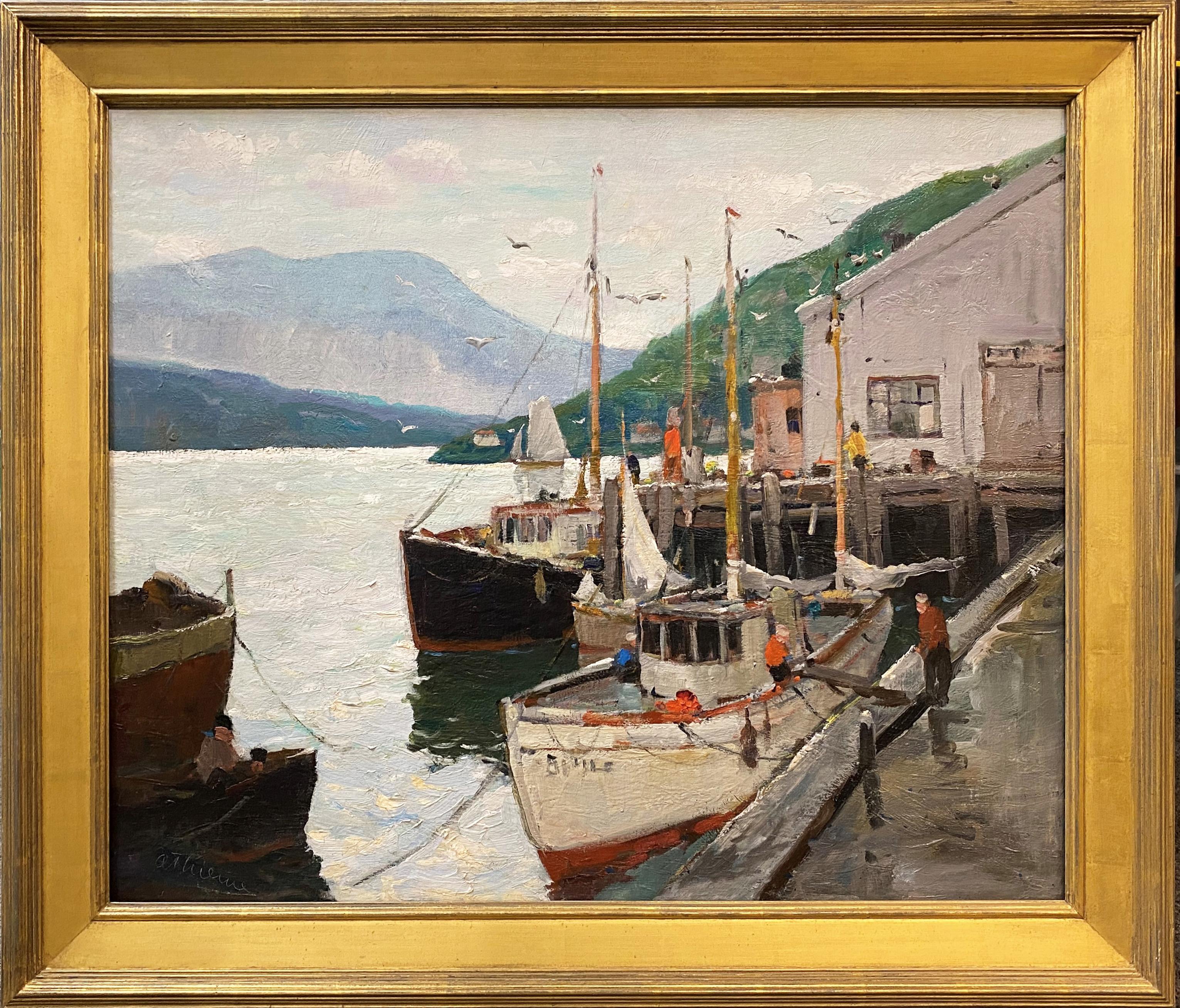 Anthony Thieme Landscape Painting – Hafen entlang der Küste von Maine