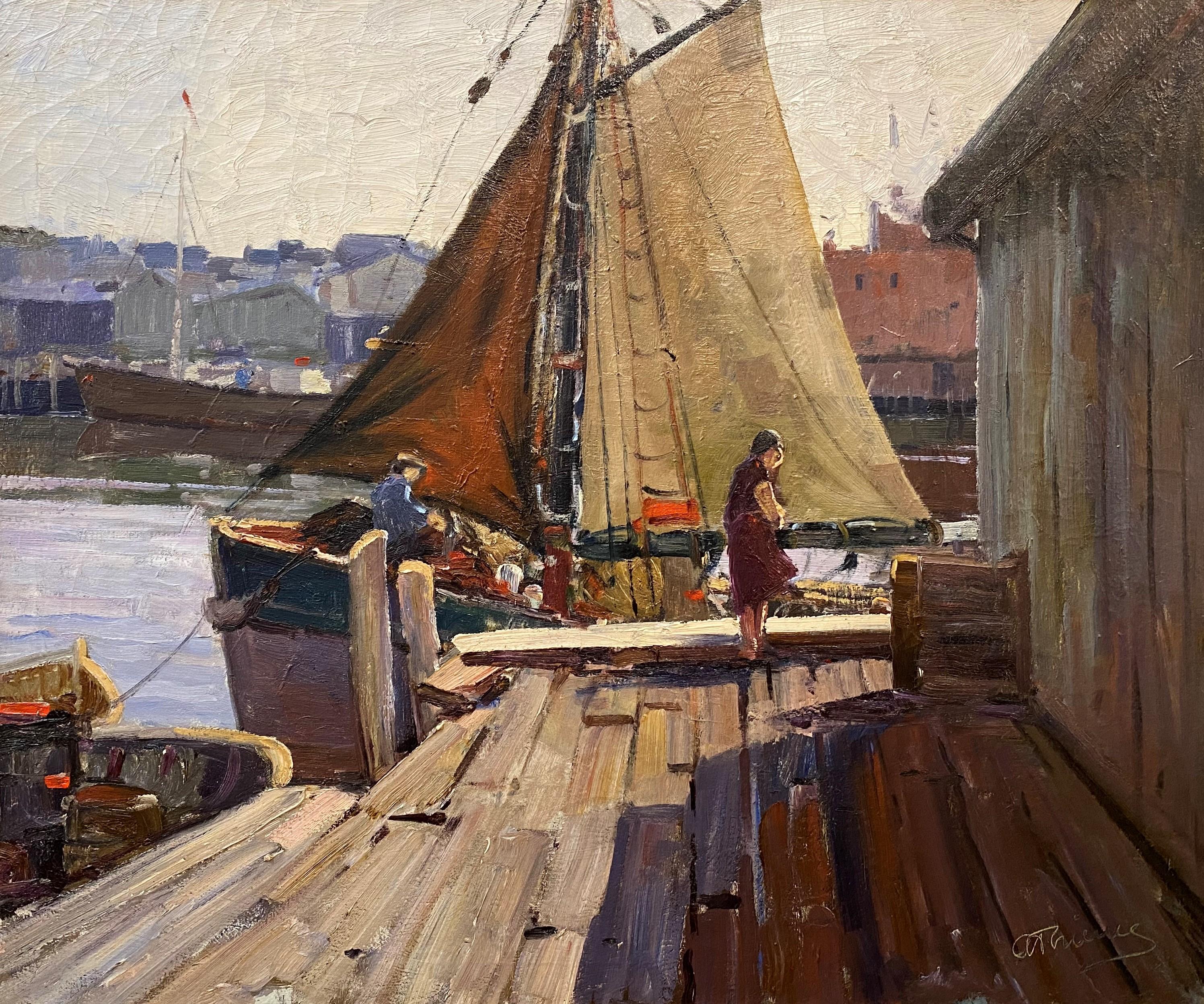 Harbor Scene - Painting by Anthony Thieme