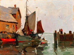 An Anthony Thieme painting "In the Morning (Rockport Wharf)" 