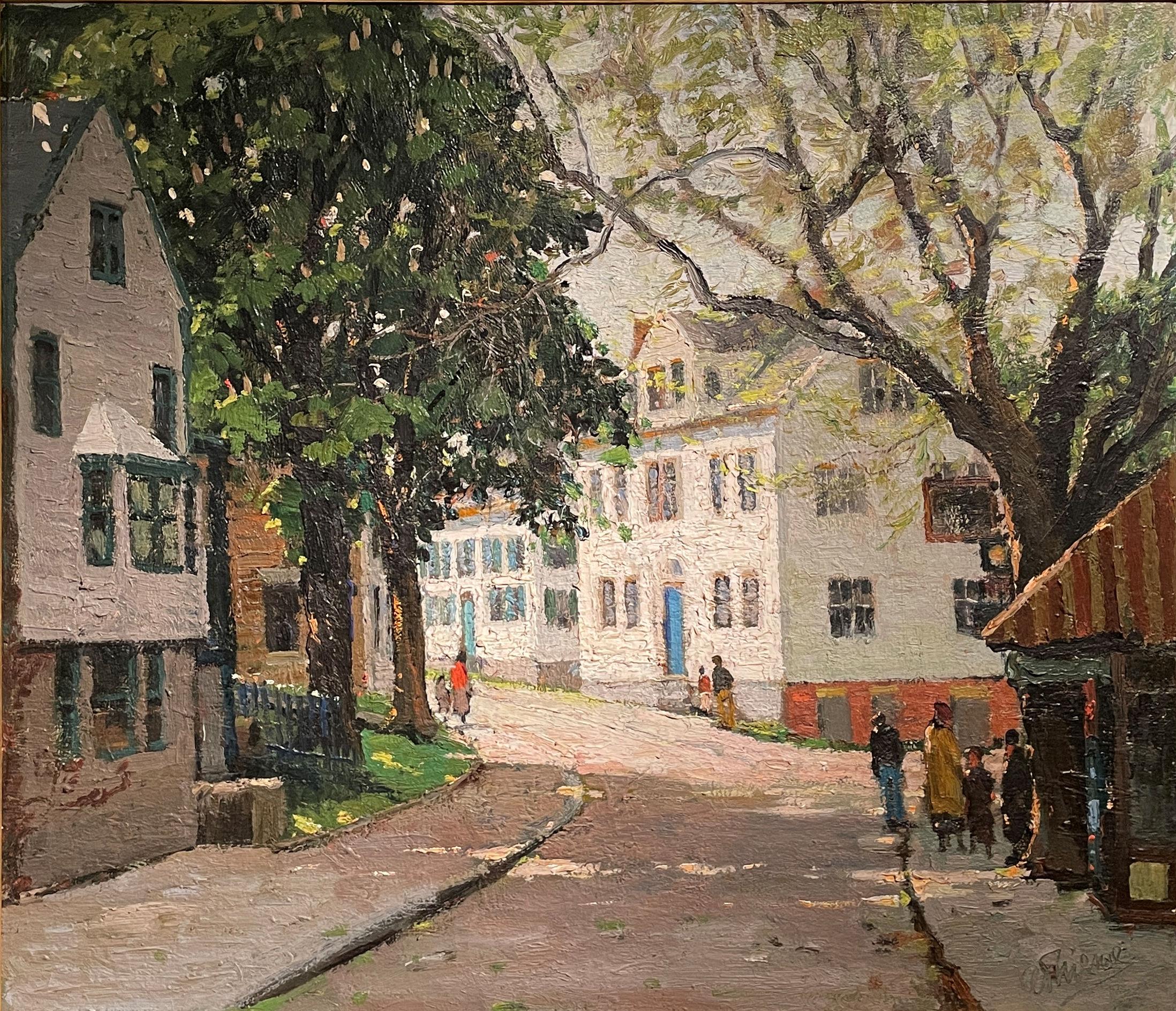Anthony Thieme (1888 - 1954)
Calle Mayor, Rockport
Óleo sobre lienzo
25 x 30 pulgadas
Firmado abajo a la derecha

Anthony Thieme nació en la ciudad portuaria holandesa de Rotterdam en 1888. Estudió en la Academia de Bellas Artes de Rotterdam, en la
