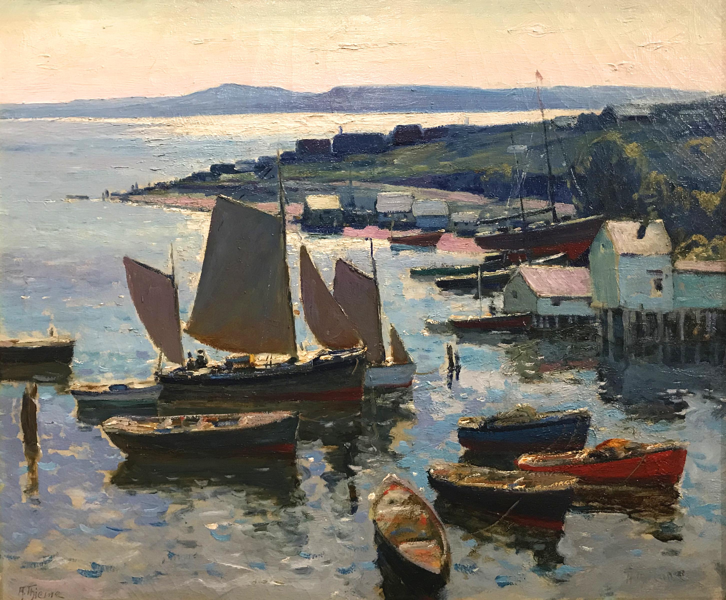 Maine Coast, Probably Bremen Harbor - Painting by Anthony Thieme