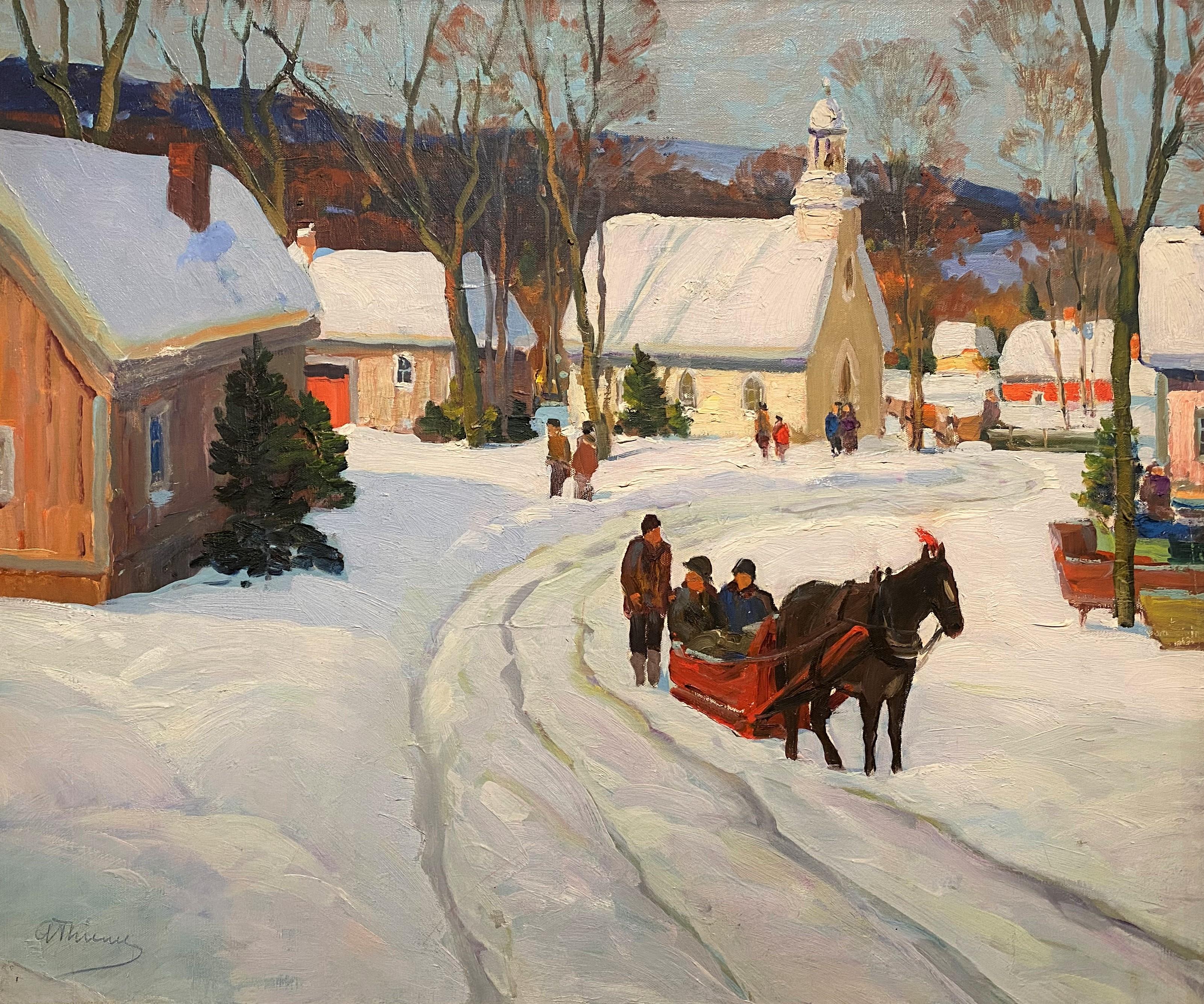 Mountain Village in Winter - Painting by Anthony Thieme