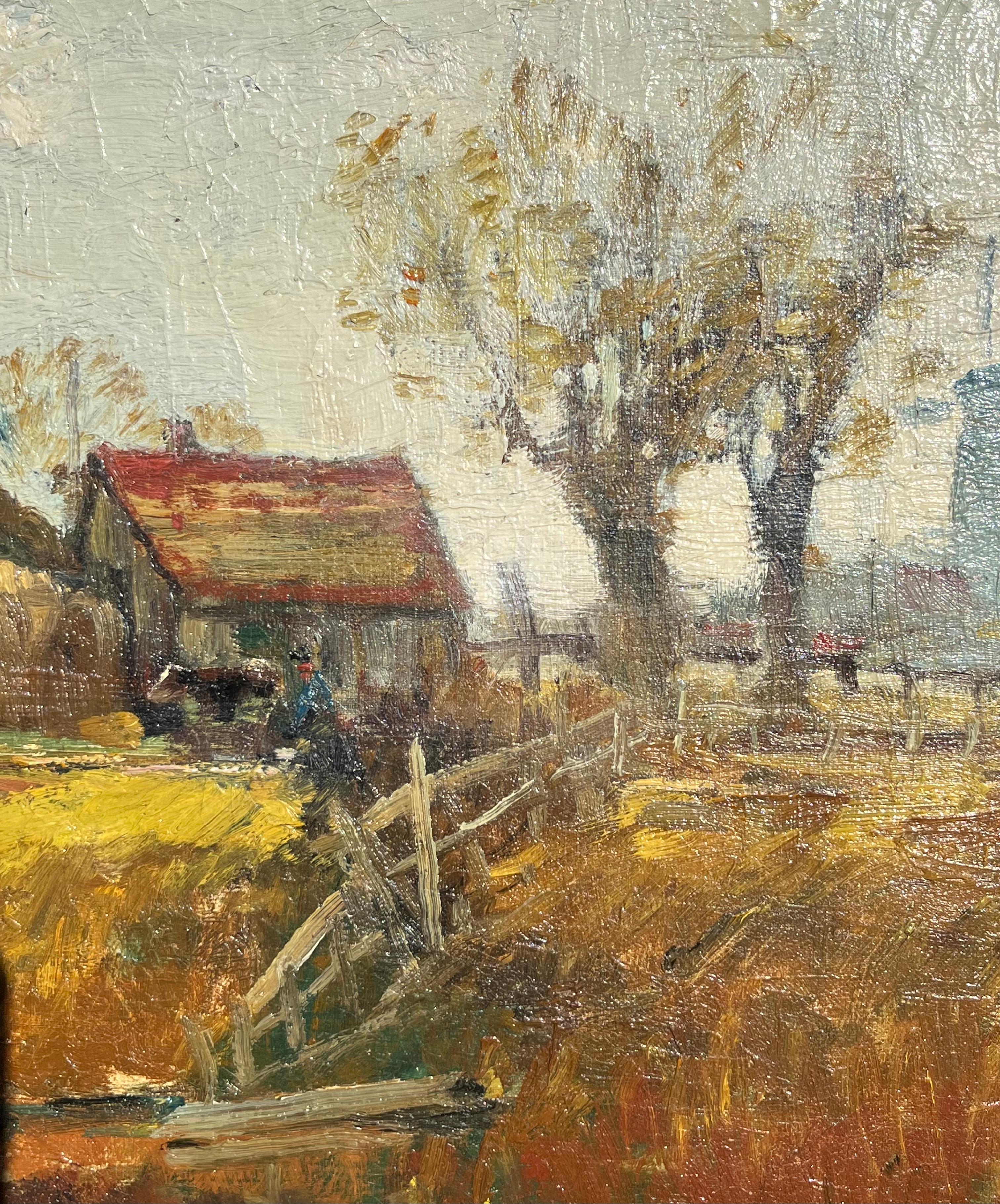 Américain Peinture à l'huile - paysage de moulin à vent d'Anthony Thieme