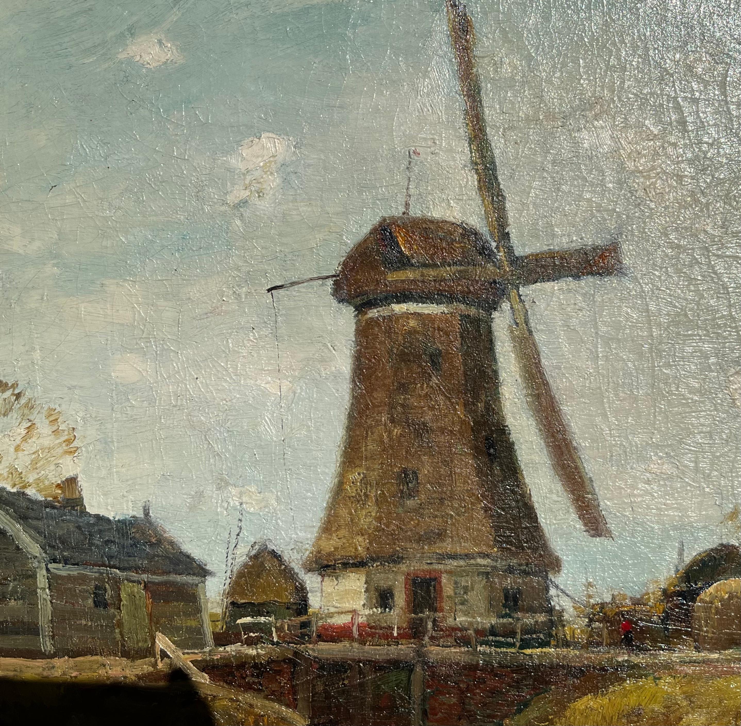 Peint à la main Peinture à l'huile - paysage de moulin à vent d'Anthony Thieme
