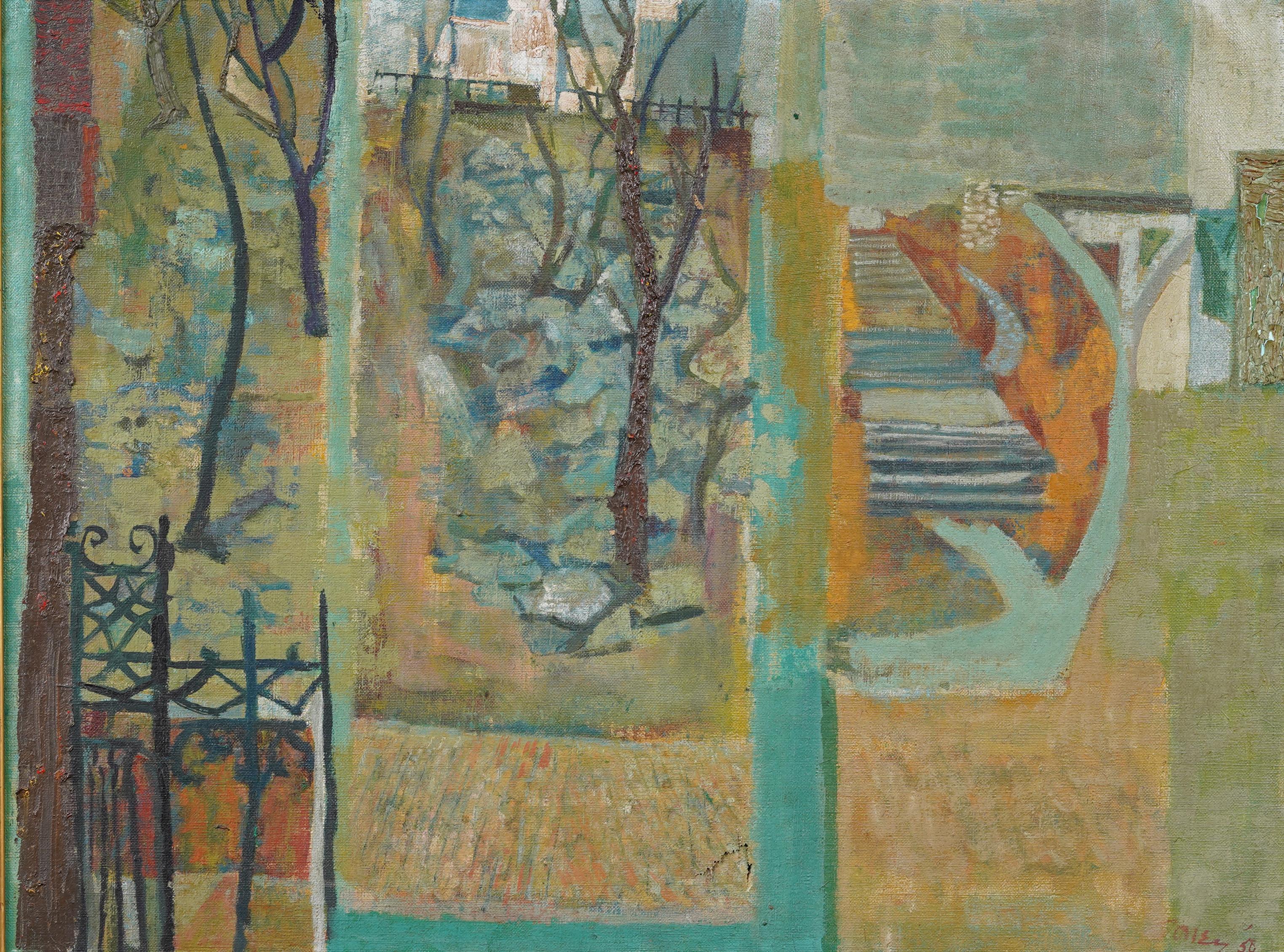 Ancienne peinture à l'huile américaine moderniste abstraite encadrée, signée - Moderne Painting par Anthony Toney