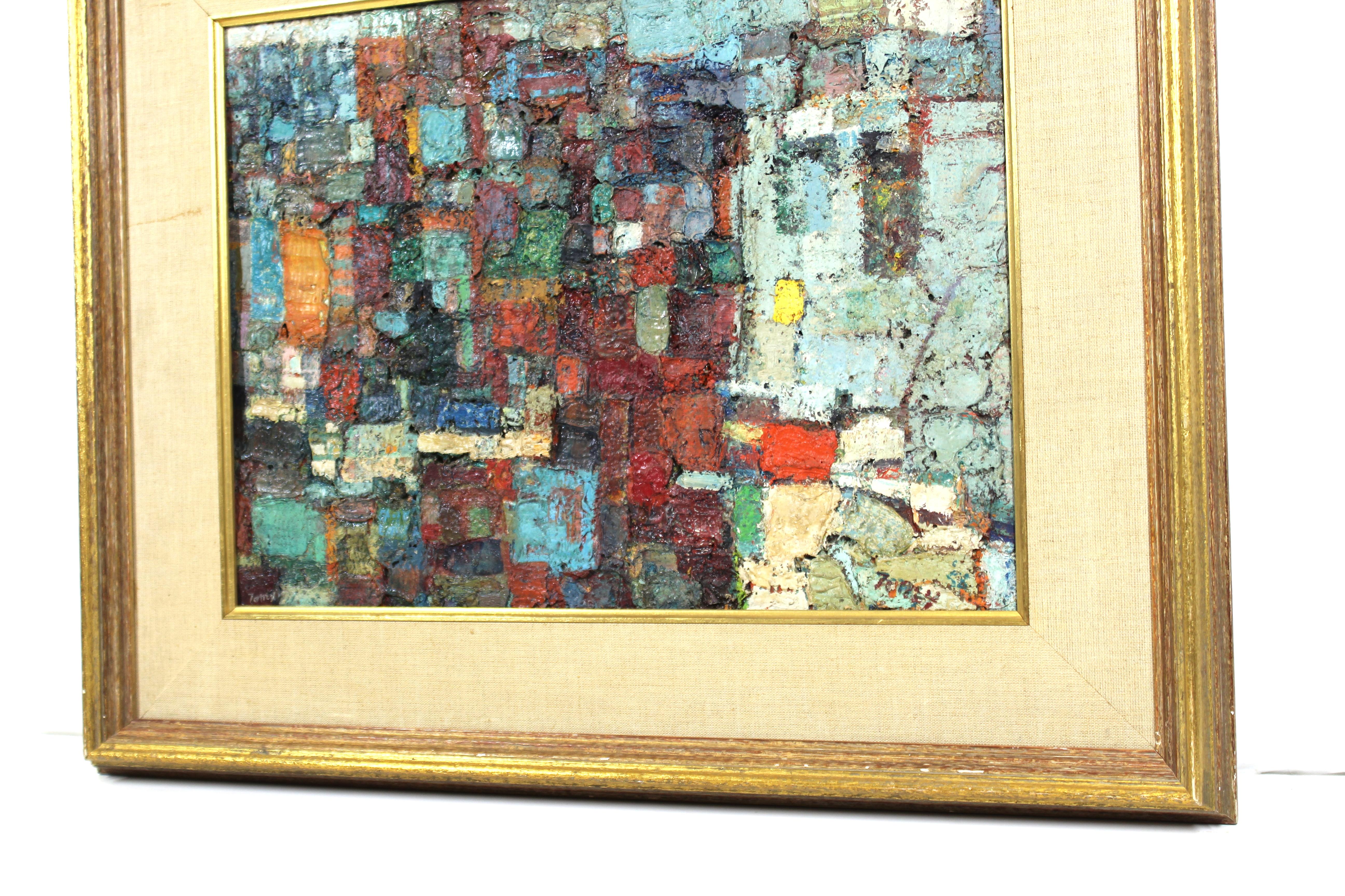 Mid-Century Modern Anthony Toney Abstract Impressionist 'City' Impasto Oil Painting