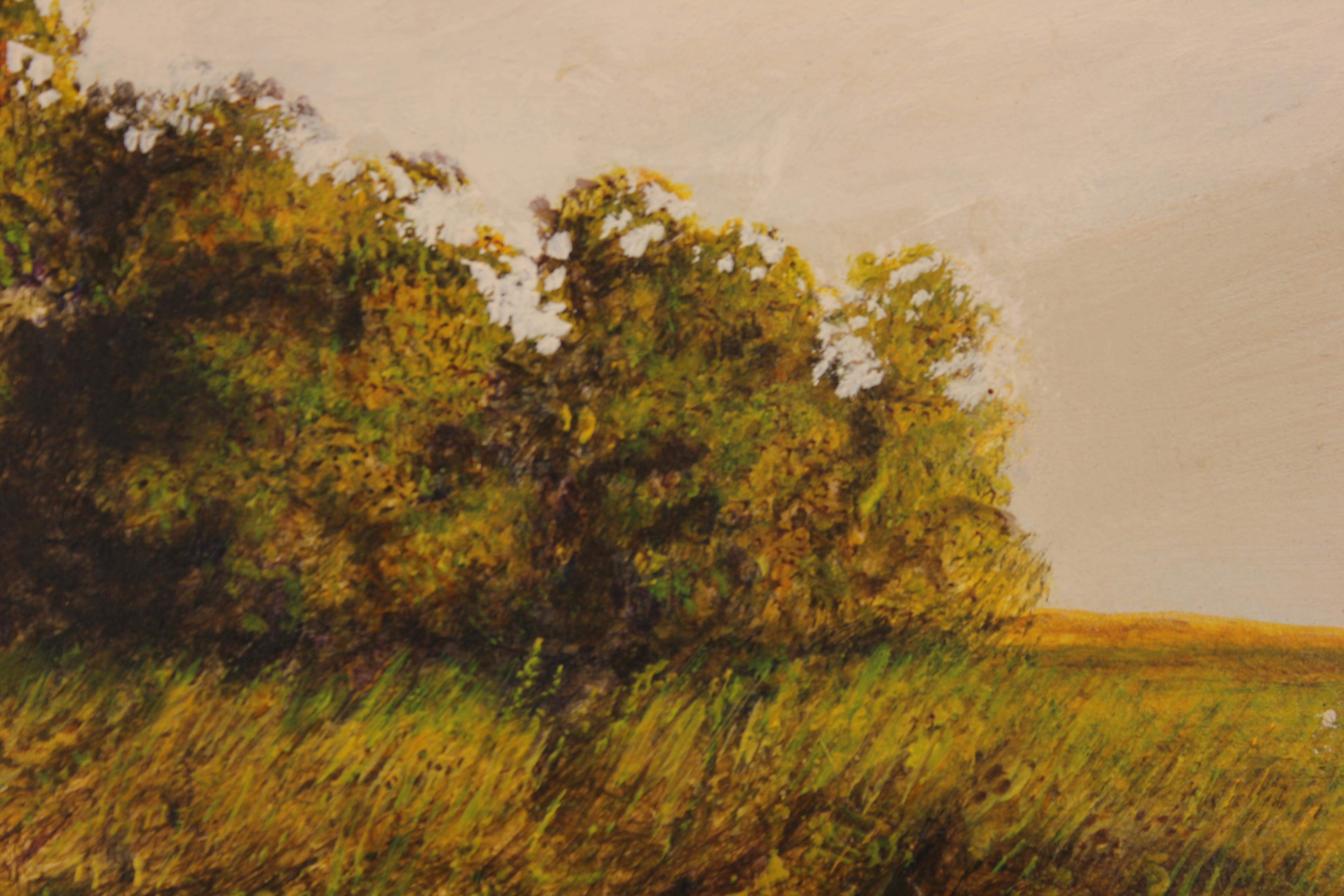 Naturalistic Fall Landscape In Egg Tempera - Brown Figurative Painting by Anthony V. Martin