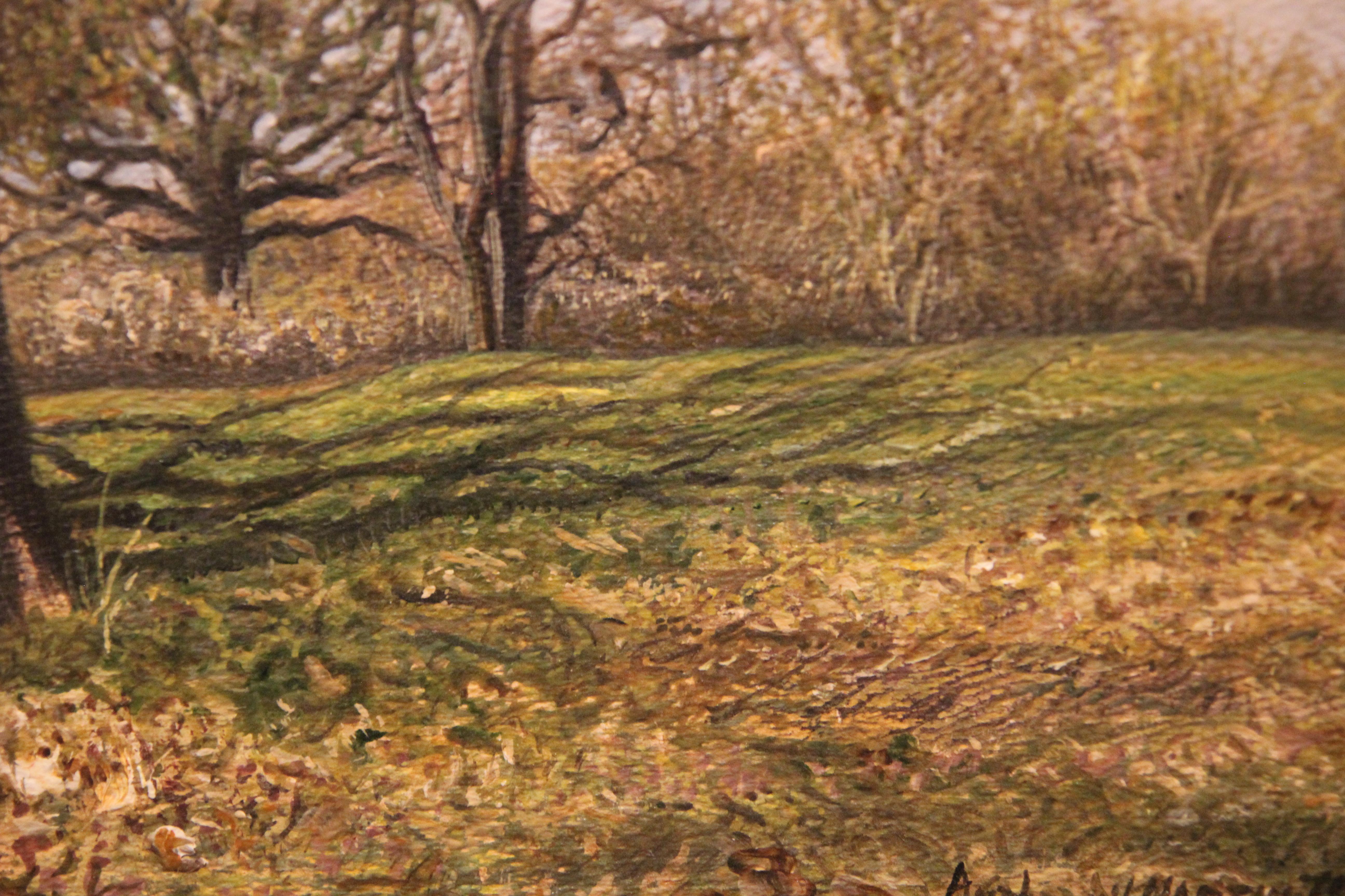 Paisaje Naturalista de Campo con Árboles - Figurative Painting Marrón de Anthony V. Martin