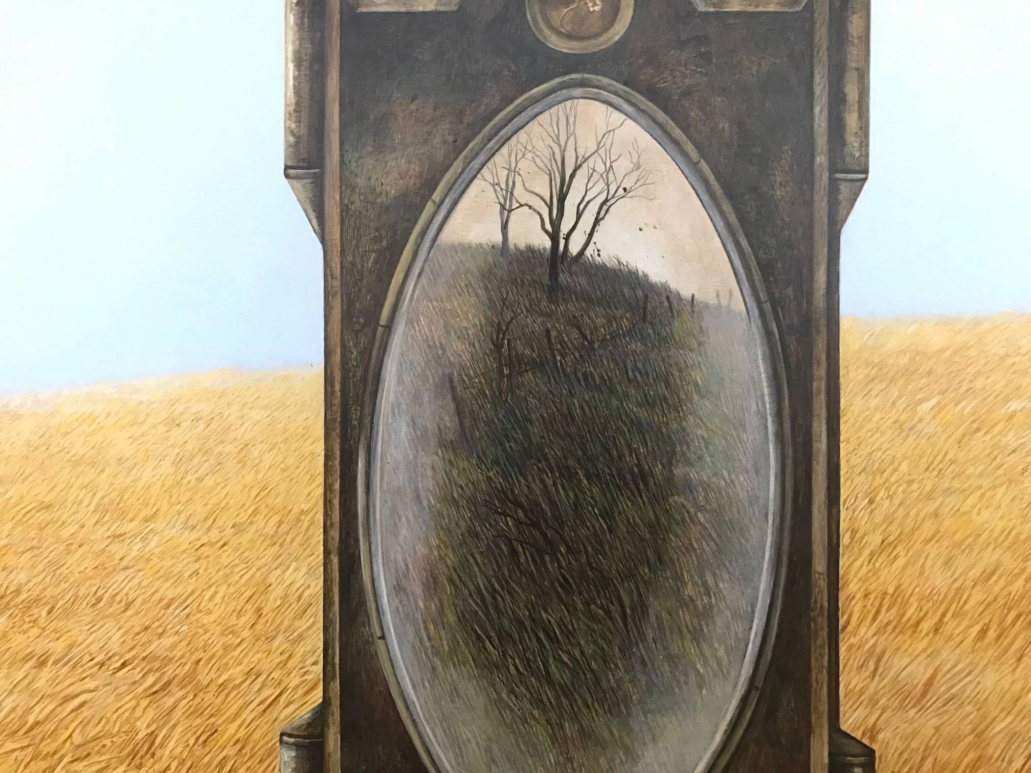 Pittura surreale di uno specchio in campo - Painting di Anthony V. Martin