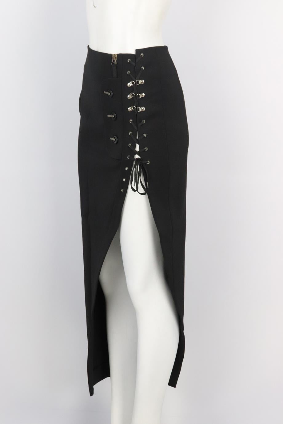 Black Anthony Vaccarello Asymmetric Lace Up Wool Midi Skirt Fr 36 Uk 8