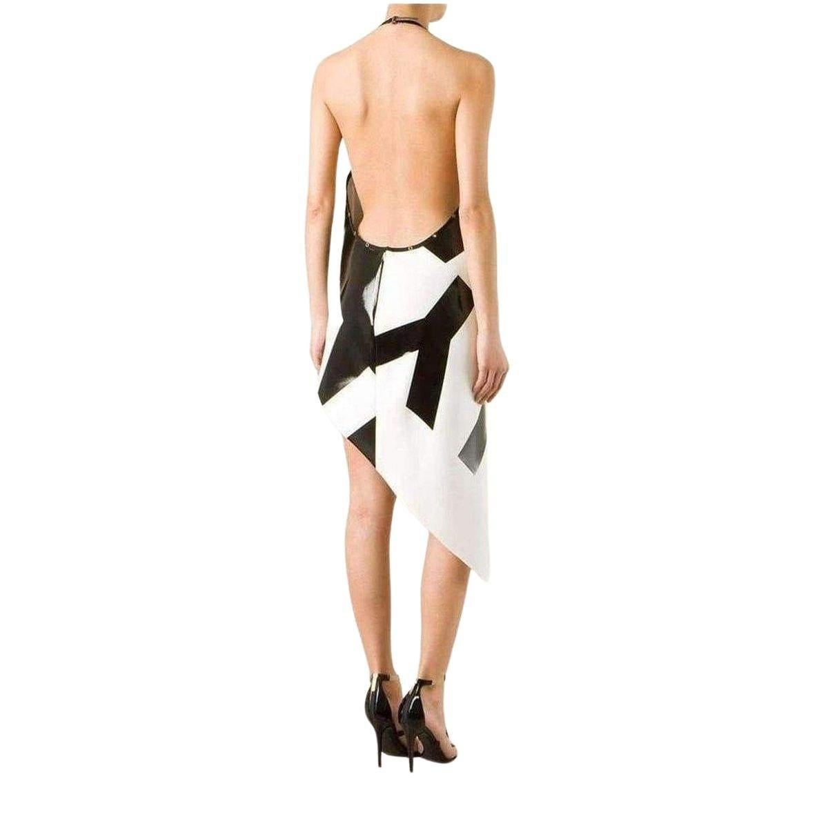 Anthony Vaccarello Asymmetrisches Kleid aus beschichtetem Krepp FR 38 (Schwarz) im Angebot