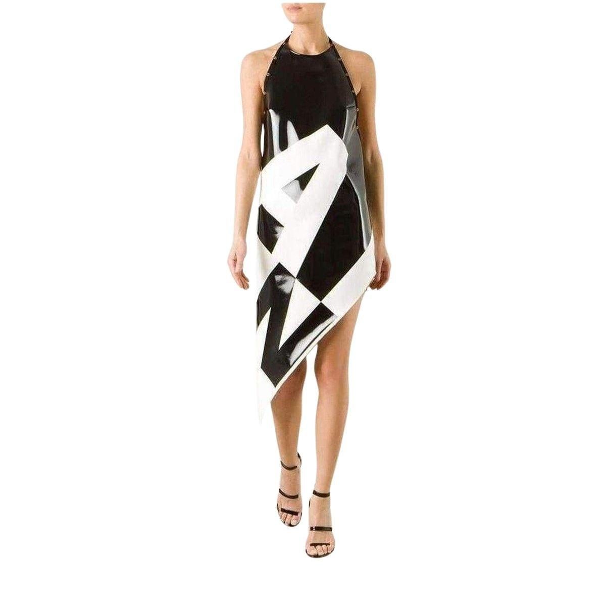 Anthony Vaccarello Asymmetrical Coated Crepe Dress FR 38 In New Condition For Sale In Brossard, QC
