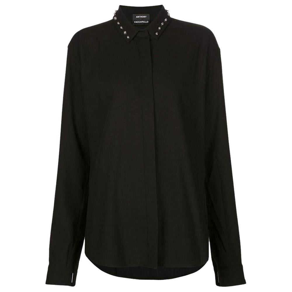 Anthony Vaccarello Black Classical Shirt With Stud Collar For Sale