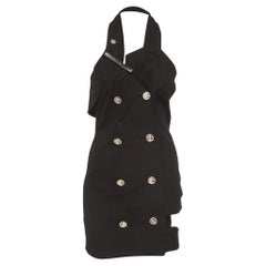 Anthony Vaccarello Black Cotton Halter Neck Button Detail Mini Dress S