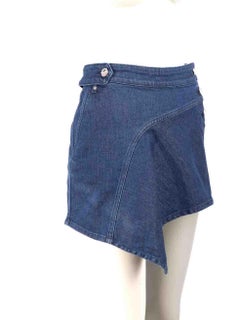 Anthony Vaccarello Blue Denim Asymmetric Mini Skirt Size M