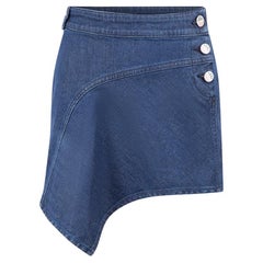 Anthony Vaccarello Blue Denim Asymmetric Mini Skirt Size M