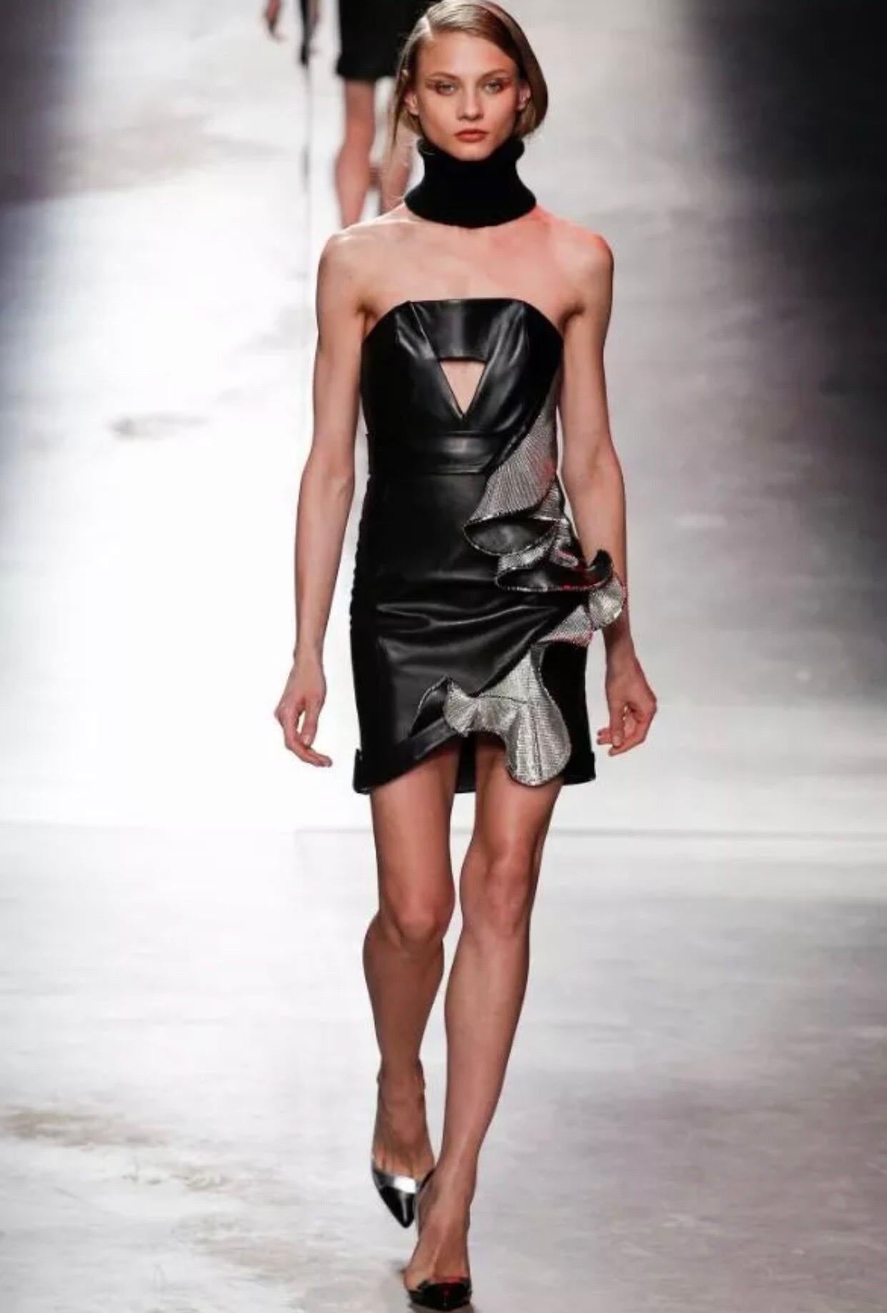Women's Anthony Vaccarello F/W 2014 Runway Leather Metal Mesh Cutout Mini Dress For Sale