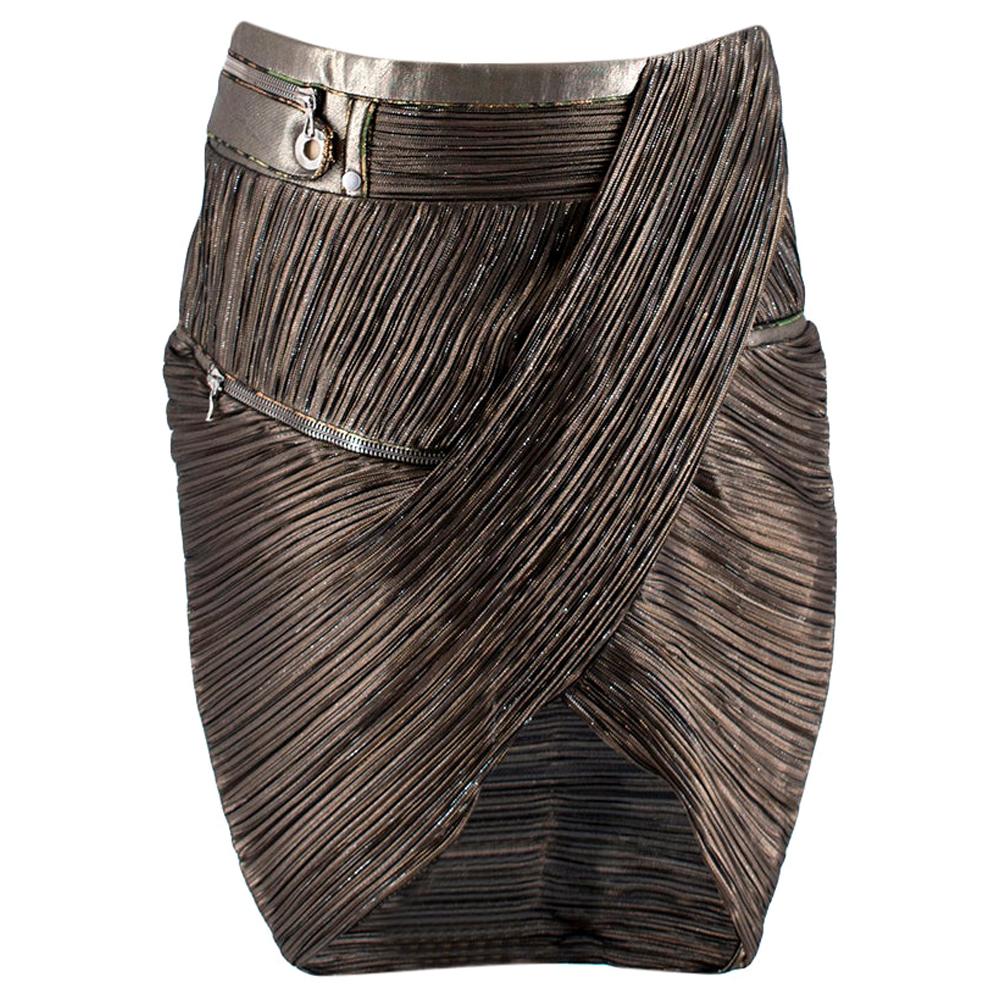 Anthony Vaccarello Gold Silk blend Pleated Skirt US6 For Sale