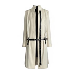 Anthony Vaccarello Hardcore Spike White Midi Coat Black Leather Belt & Trim