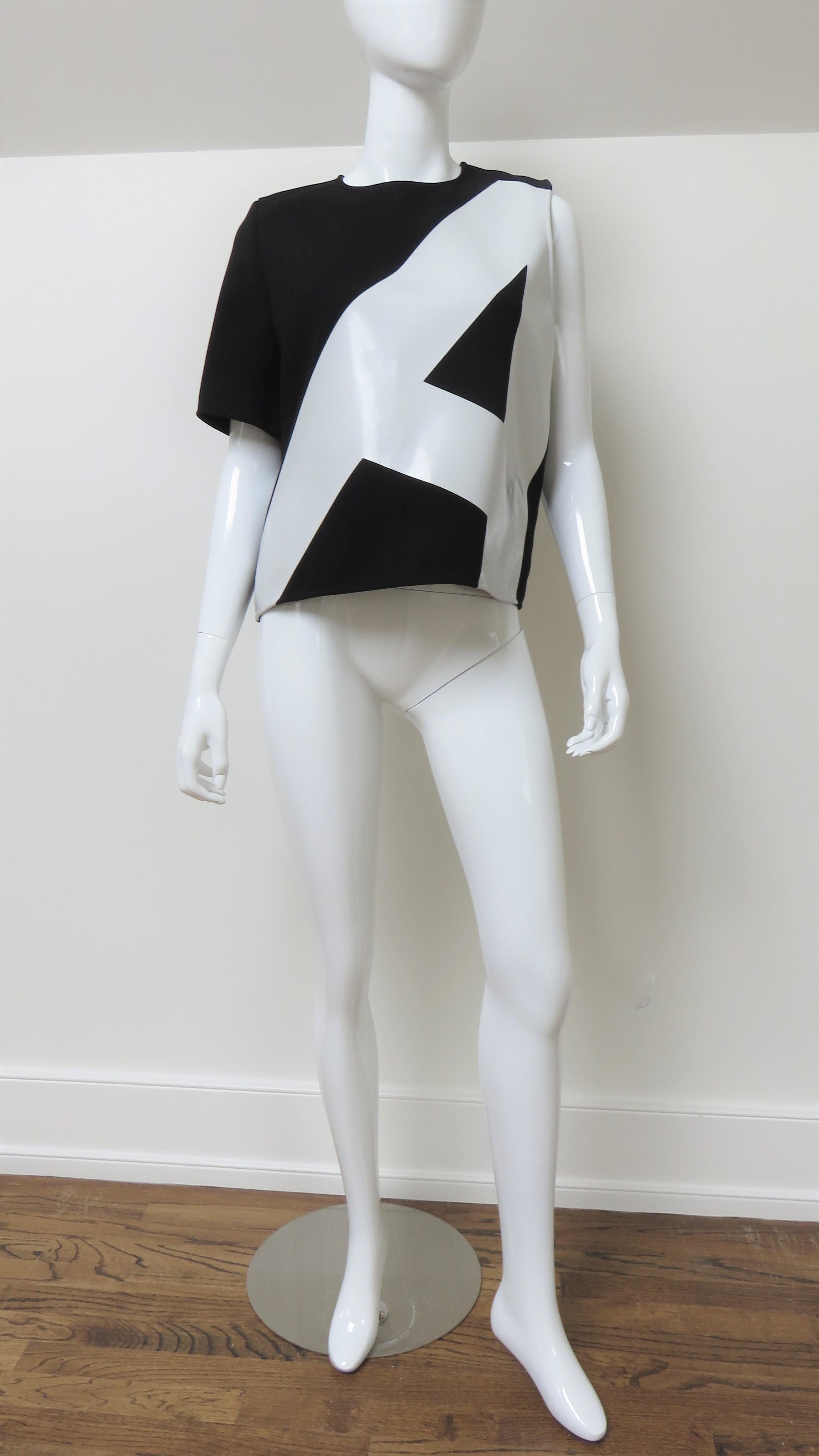 Anthony Vaccarello New One Sleeve Color Block Top with Applique 5