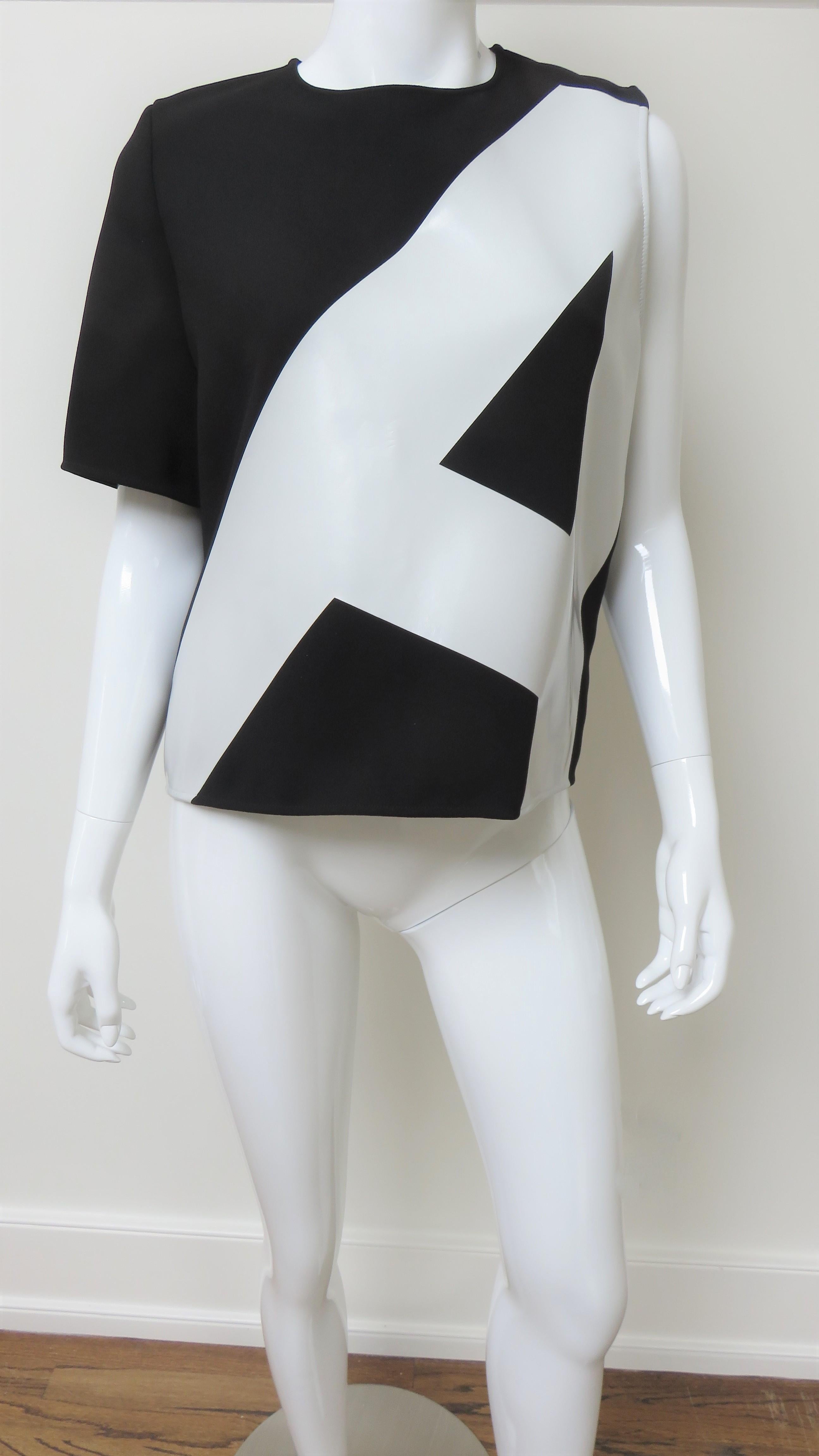 Anthony Vaccarello New One Sleeve Color Block Top with Applique 4