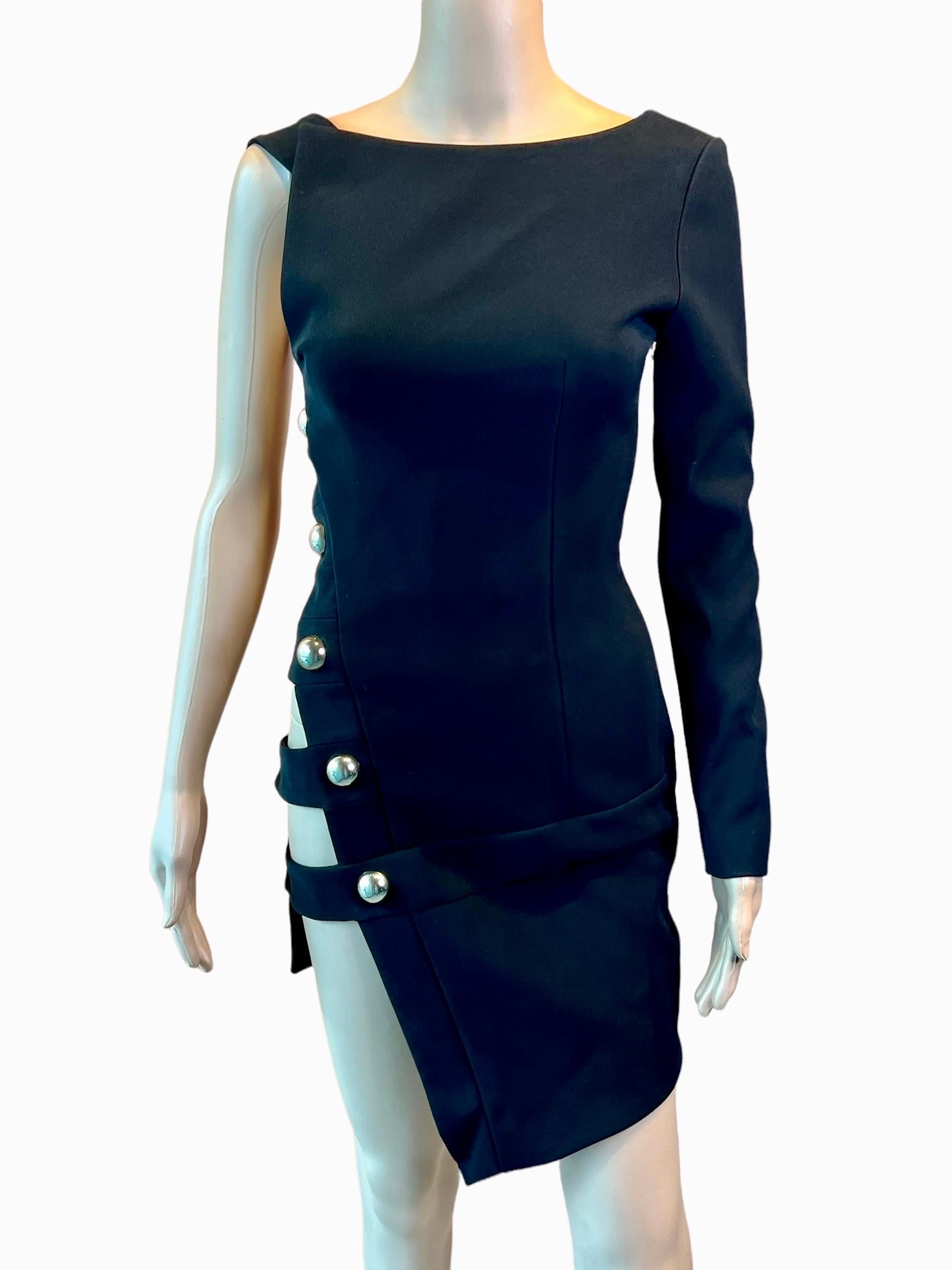 Women's Anthony Vaccarello S/S 2014 Runway Cutout One Sleeve Black Mini Dress For Sale