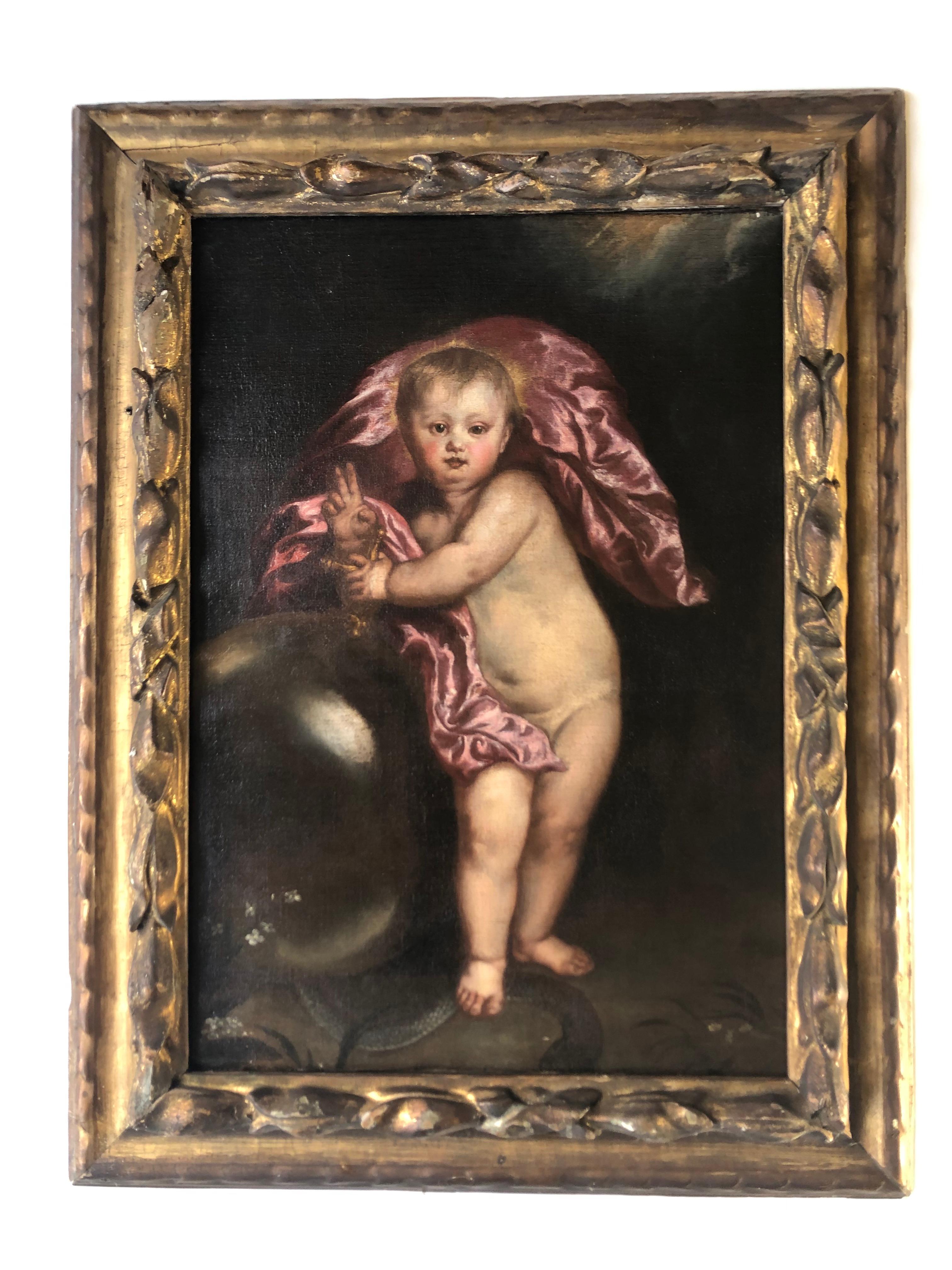 Christus als Salvator Mundi, Kreis Van Dyck, Flemish Old Master, Christuskind – Painting von Anthony Van Dyck