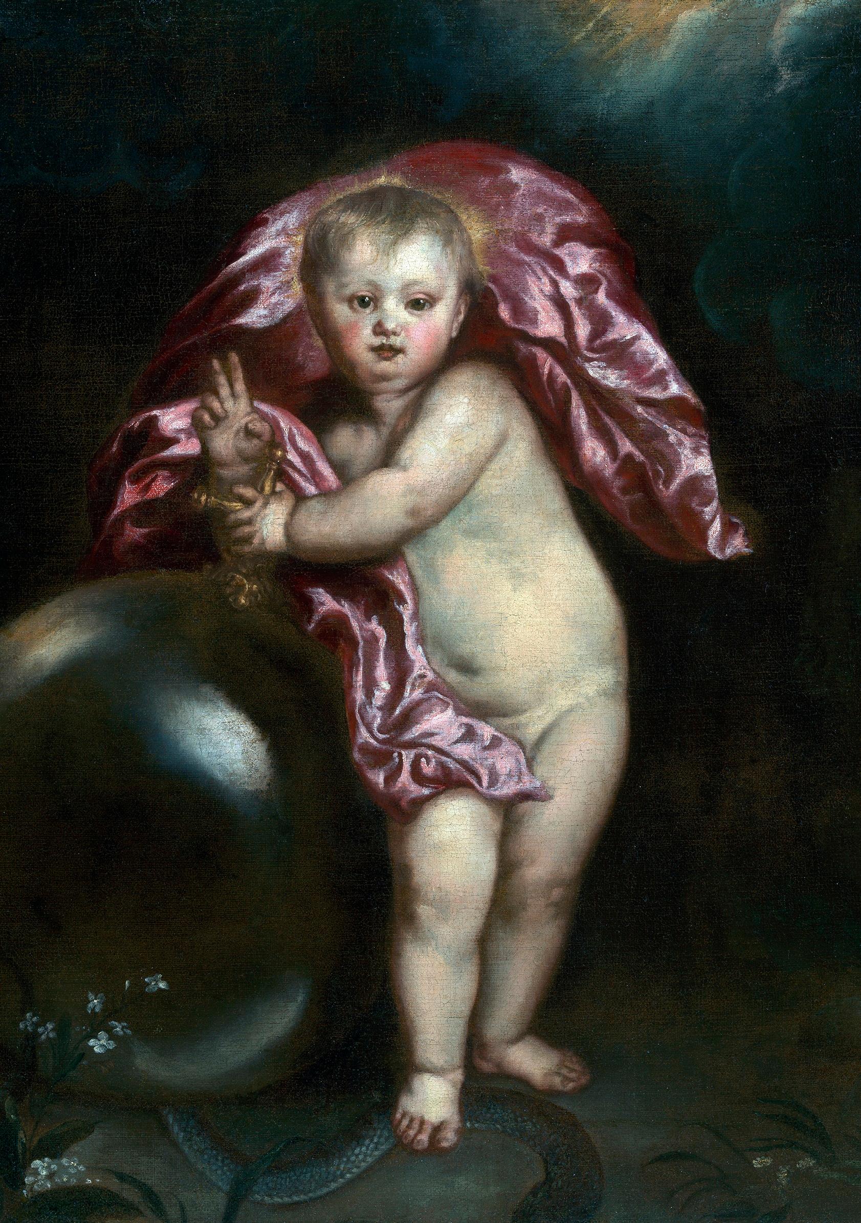 Figurative Painting de Anthony Van Dyck - Cristo como Salvator Mundi, Círculo Van Dyck, Viejo Maestro Flamenco, Niño Jesús