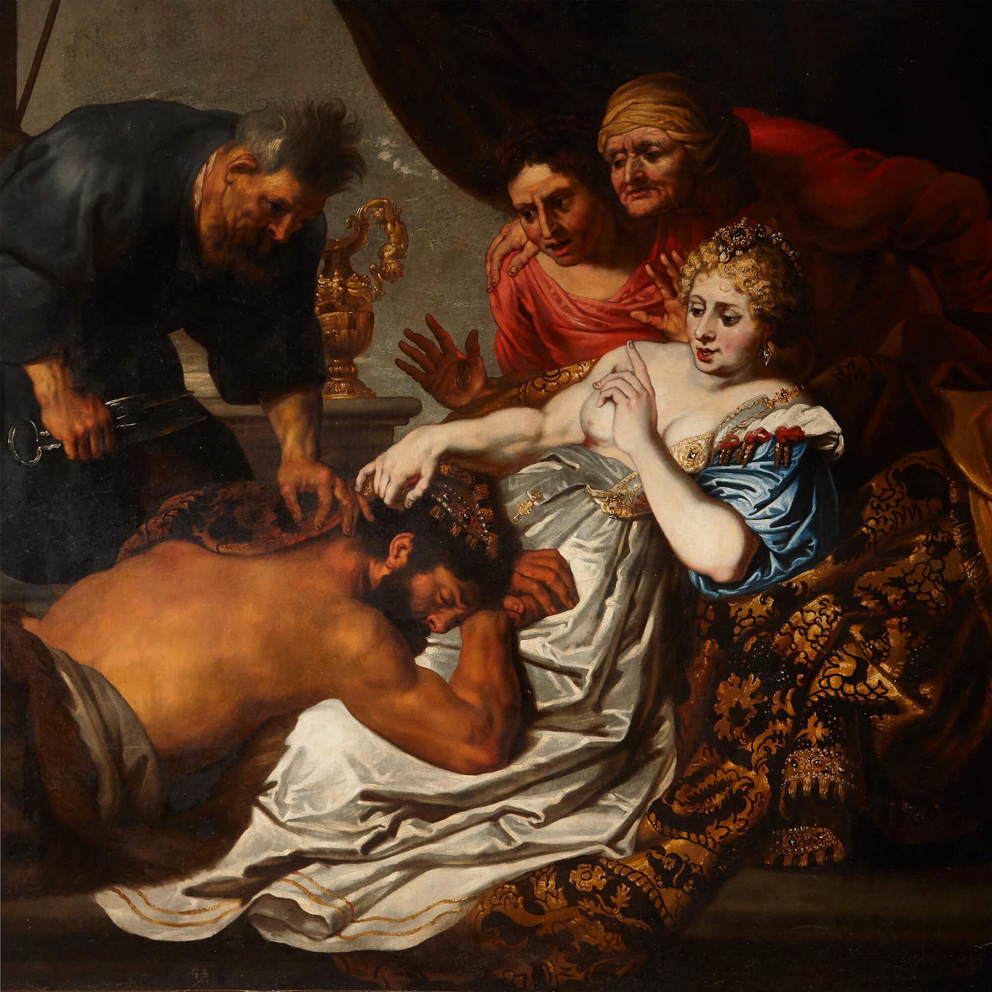 Großes antikes Ölgemälde von Samson und Delilah nach Anthony van Dyck, Anthony van Dyck (Schwarz), Figurative Painting, von Anthony Van Dyck