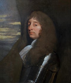 Portrait d'un noble en armure, peinture à l'huile du 17e siècle