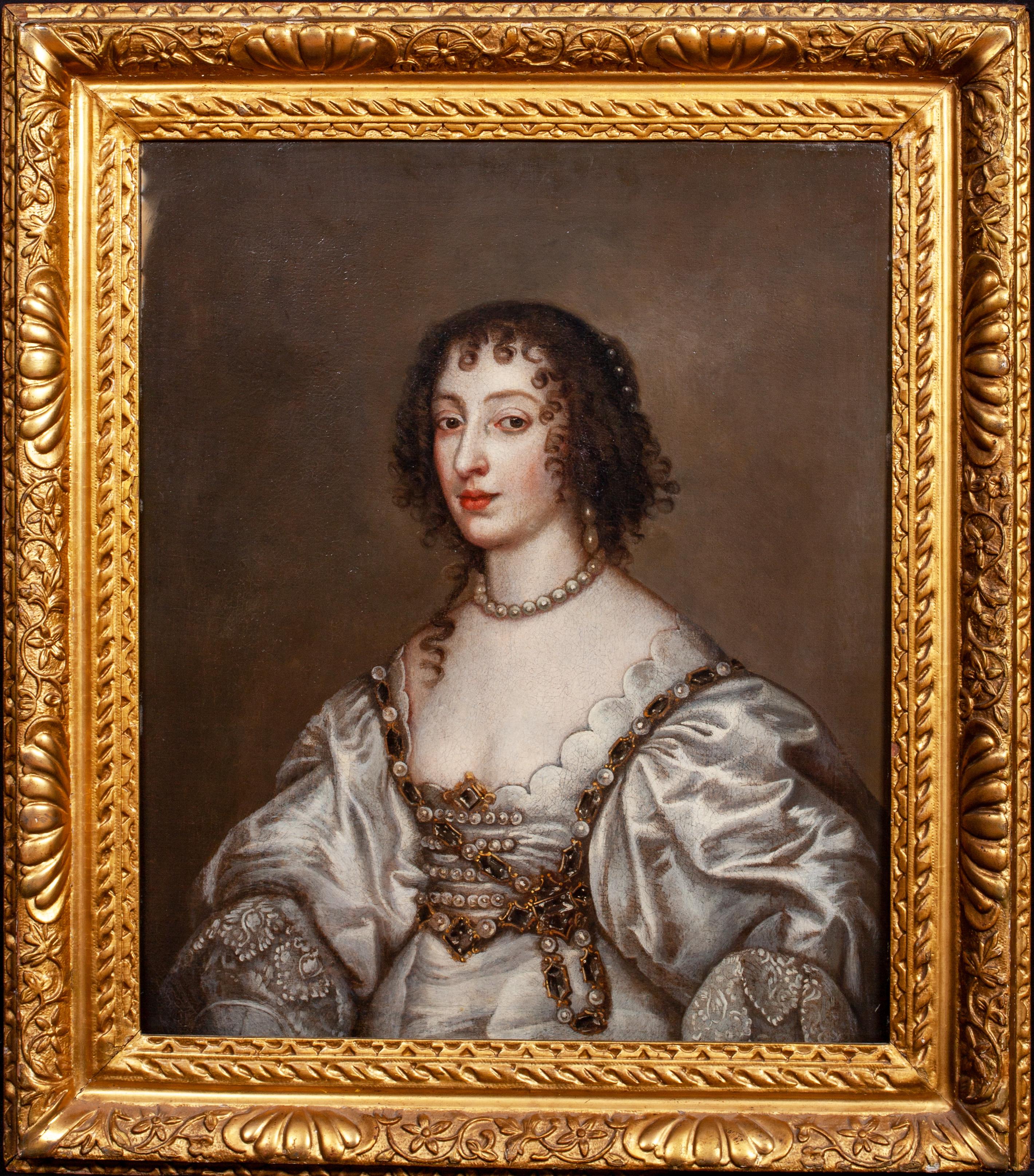 Portrait d'Henrietta Maria (1609-1669) Reine d'Angleterre, 17ème siècle - Painting de Anthony Van Dyck