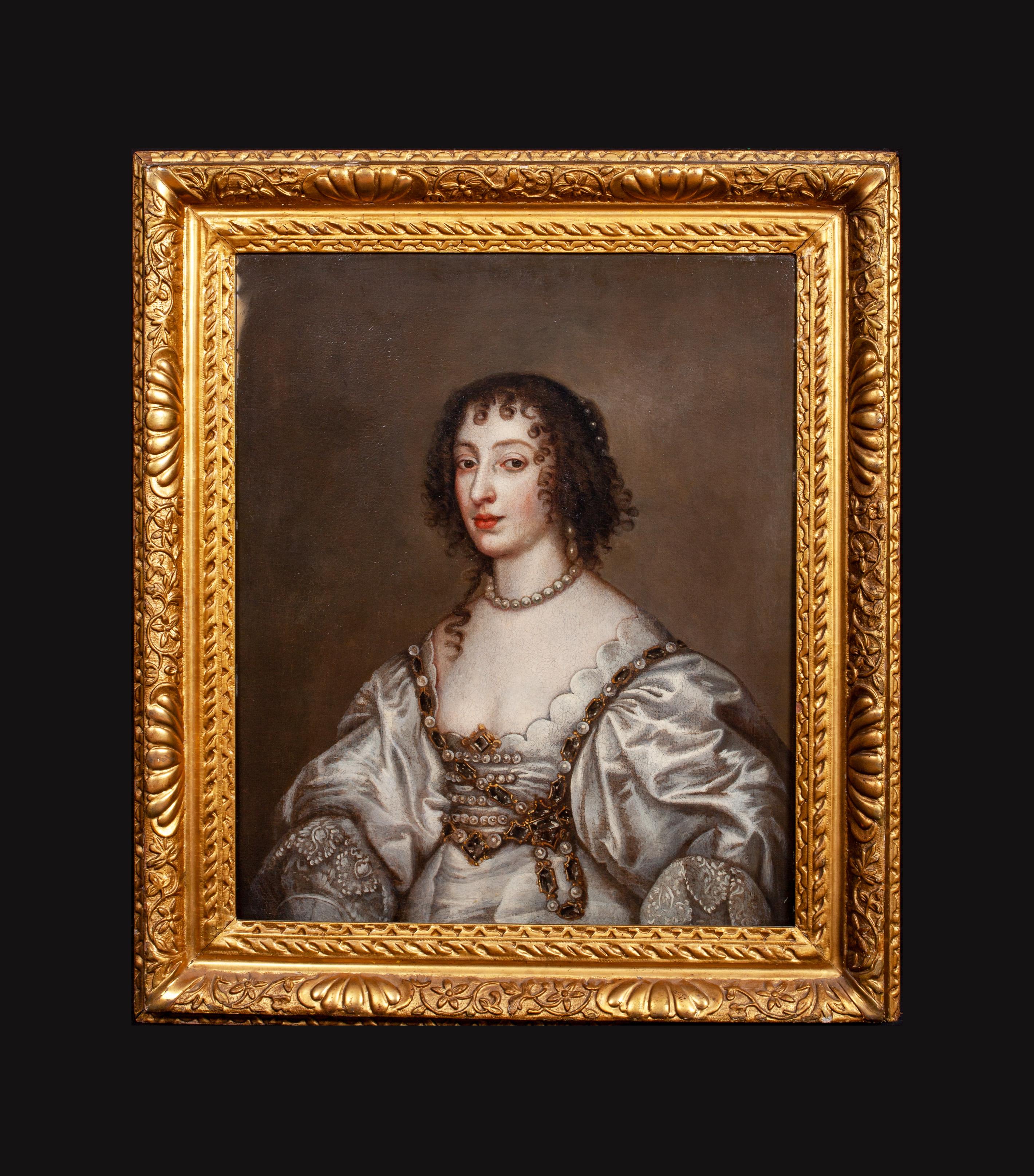 Portrait d'Henrietta Maria (1609-1669) Reine d'Angleterre, 17ème siècle - Noir Portrait Painting par Anthony Van Dyck