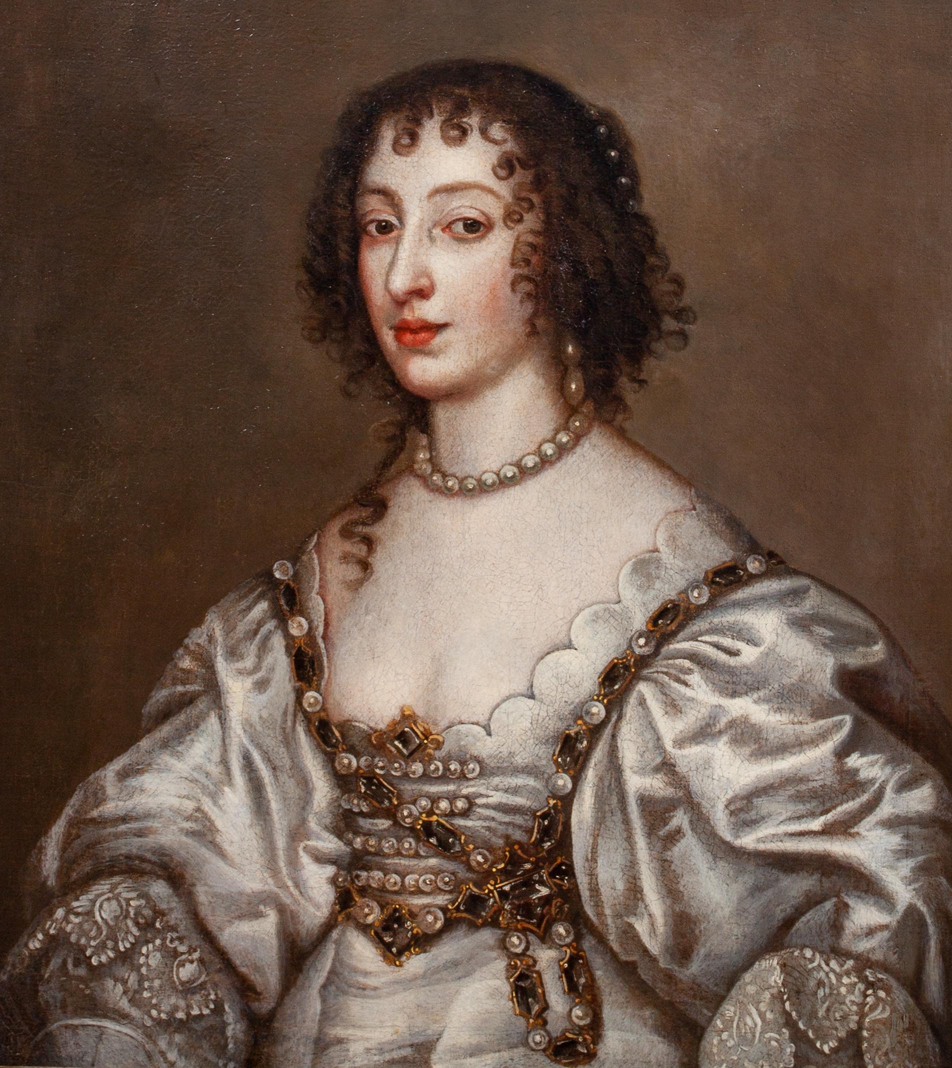 Portrait d'Henrietta Maria (1609-1669) Reine d'Angleterre, 17ème siècle

cercle d'Anthony Van Dyck (1599-1641)

Grand portrait britannique du 17ème siècle de la Reine Henrietta Maria, épouse de Charles Ier. Portrait de bonne qualité et en bon état