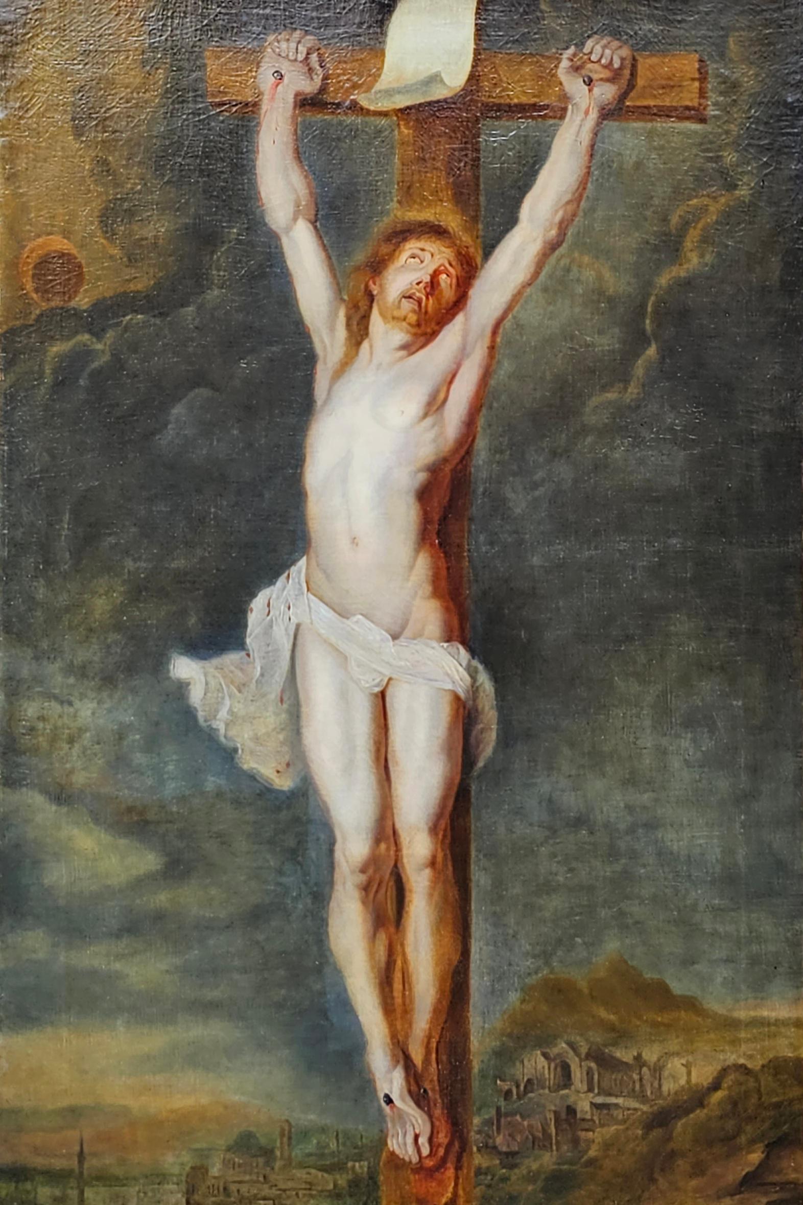 The Crucifixion - Flemish 18th century religious Old Master art oil painting For Sale 4
