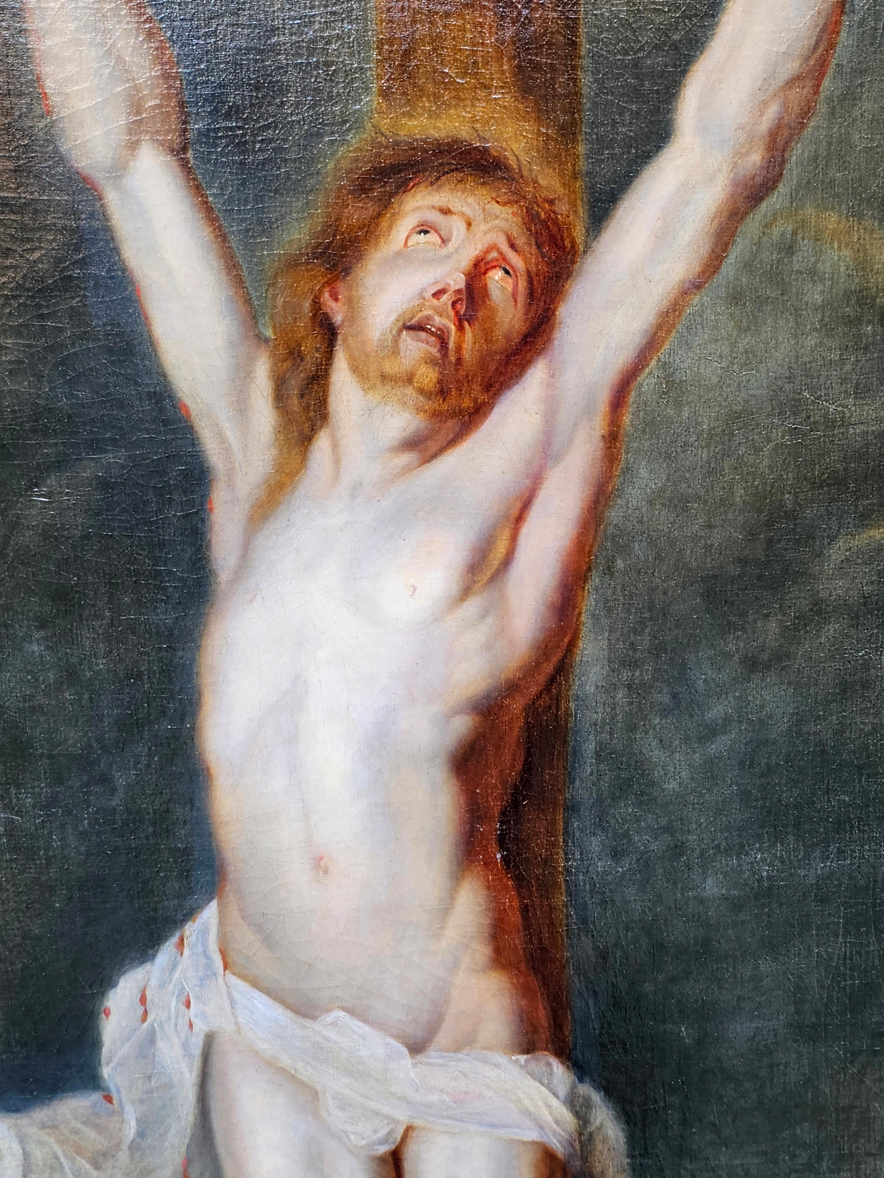 The Crucifixion - Flemish 18th century religious Old Master art oil painting For Sale 1