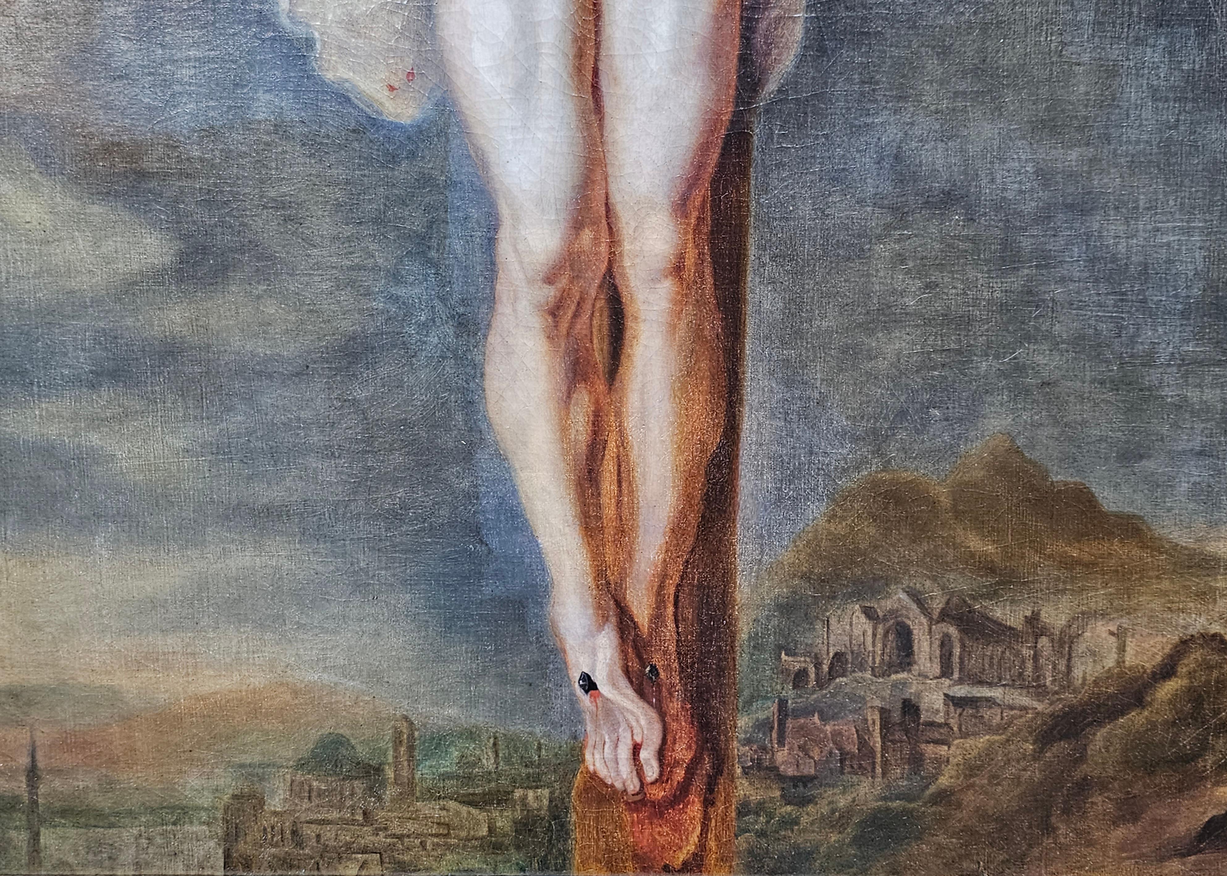 The Crucifixion - Flemish 18th century religious Old Master art oil painting For Sale 5