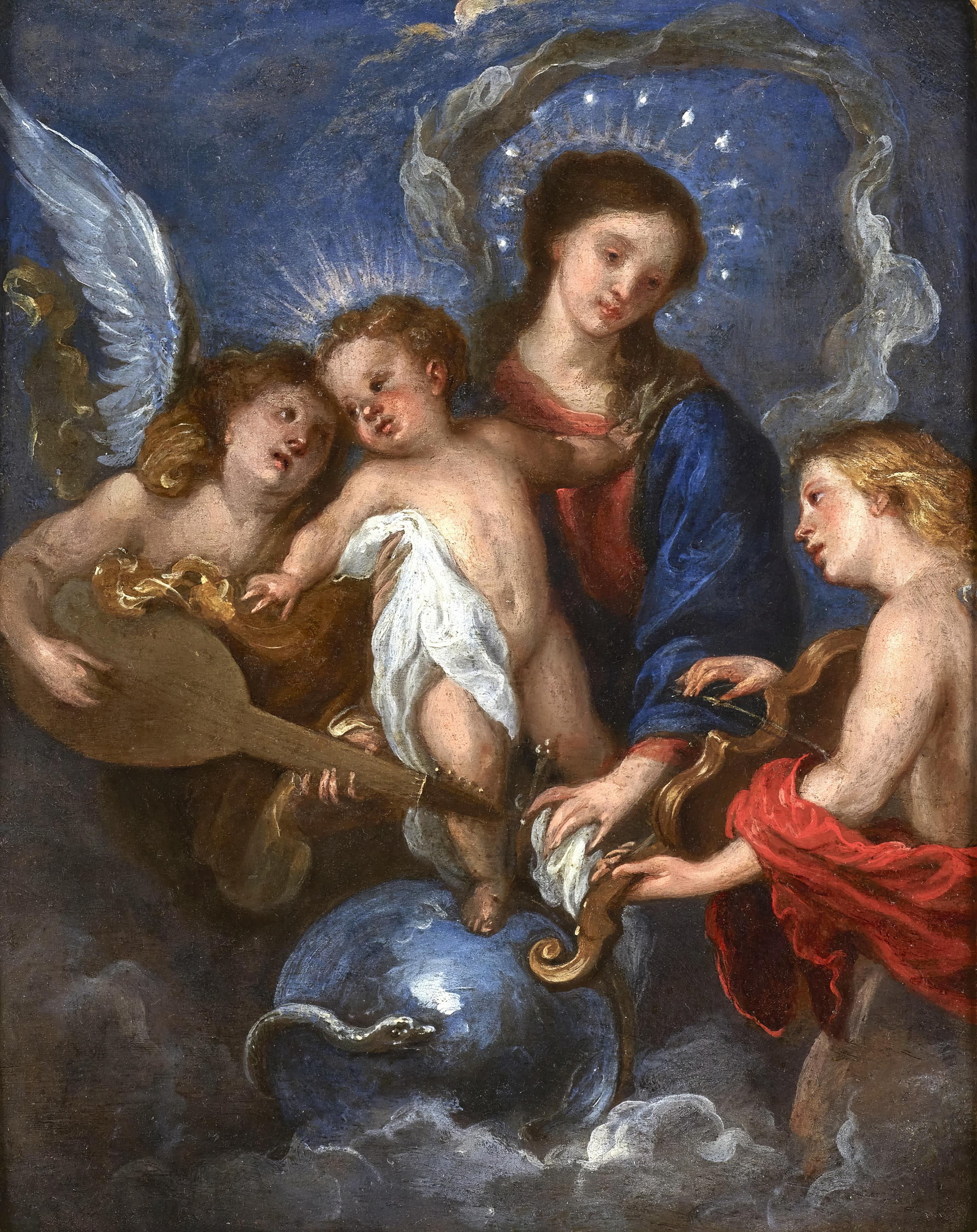 Virgin und Kind mit Musikerzeugenden Engeln – Painting von Anthony Van Dyck