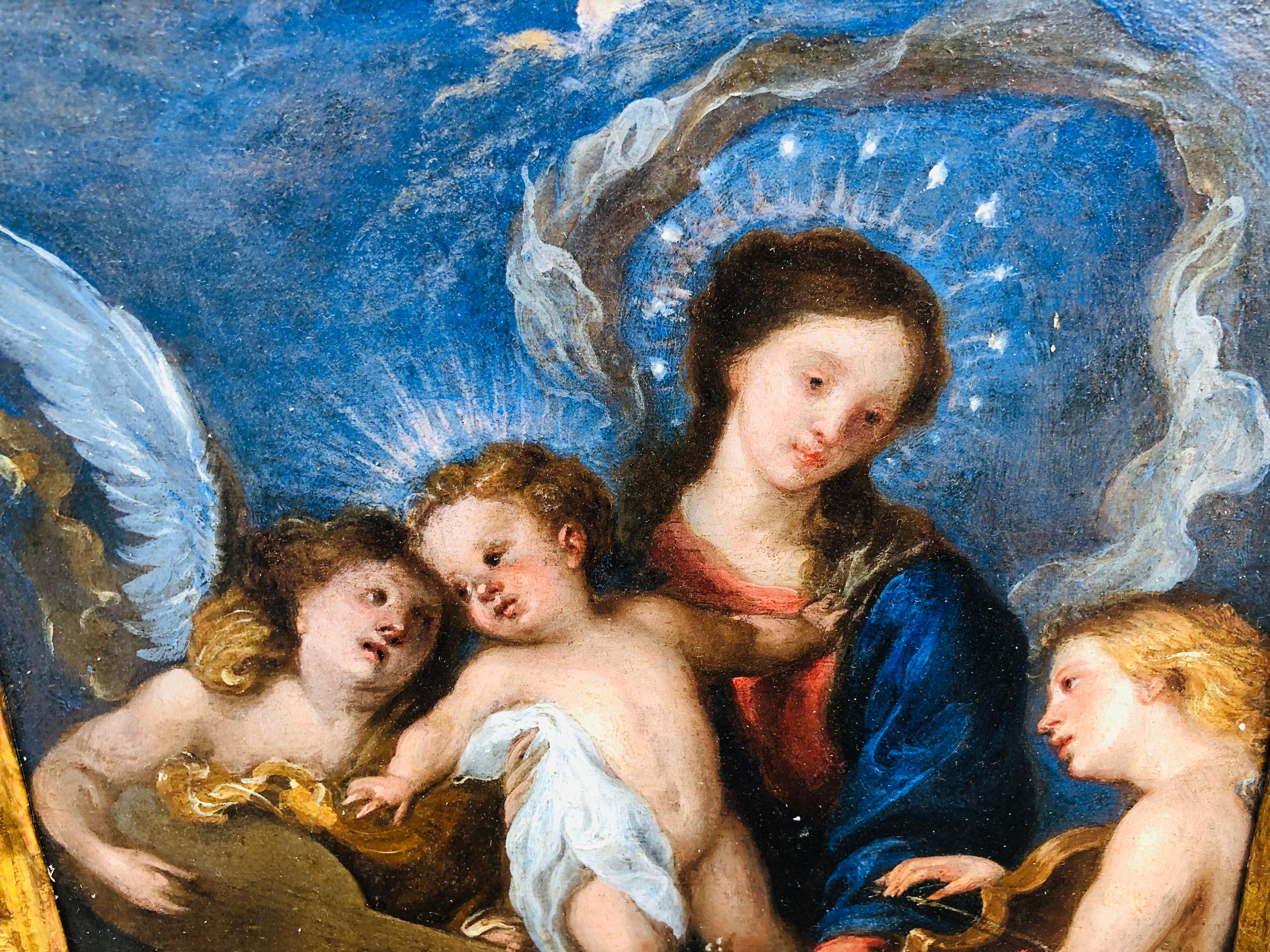 Virgin und Kind mit Musikerzeugenden Engeln (Barock), Painting, von Anthony Van Dyck