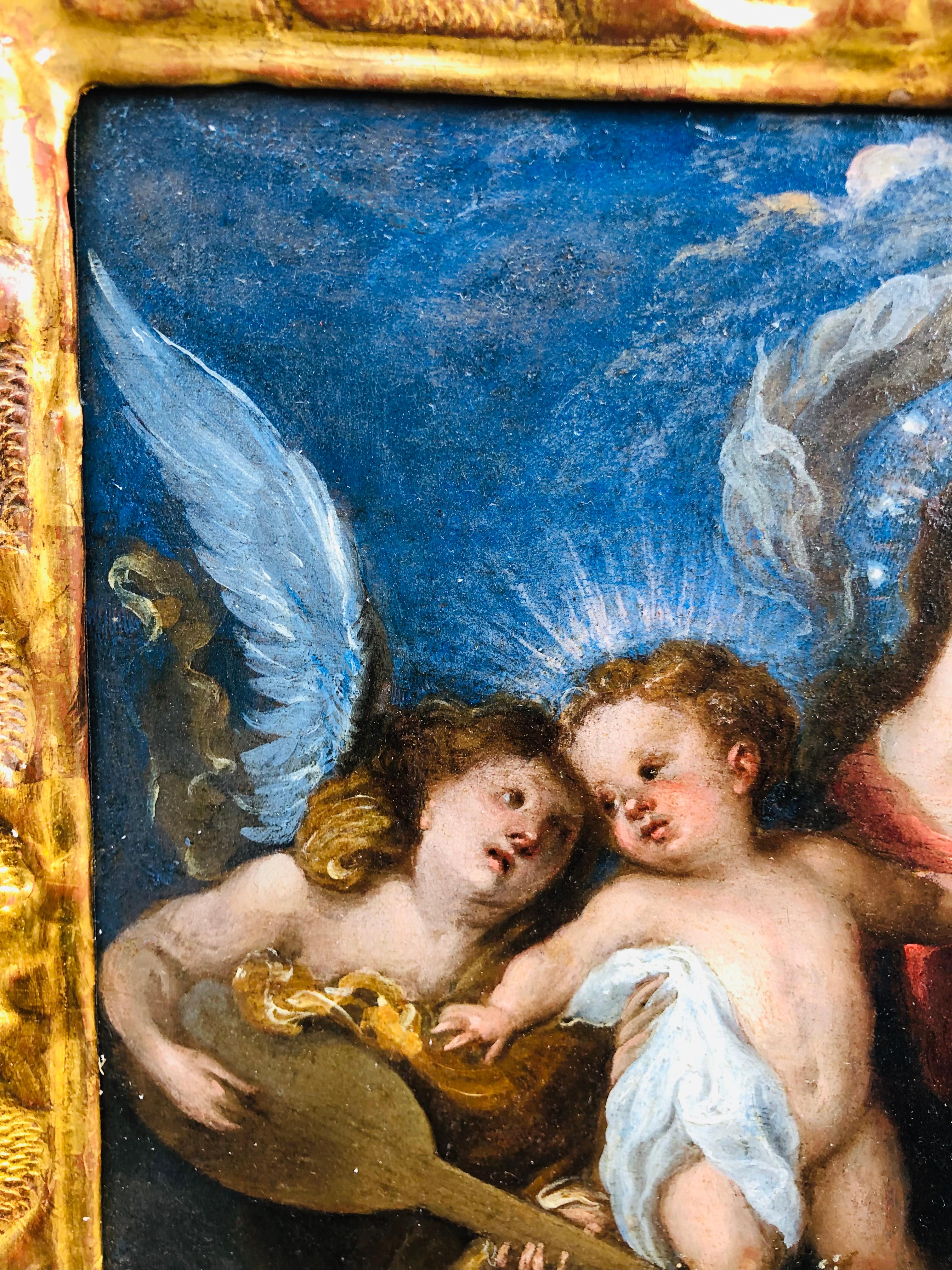 Virgin und Kind mit Musikerzeugenden Engeln (Schwarz), Figurative Painting, von Anthony Van Dyck