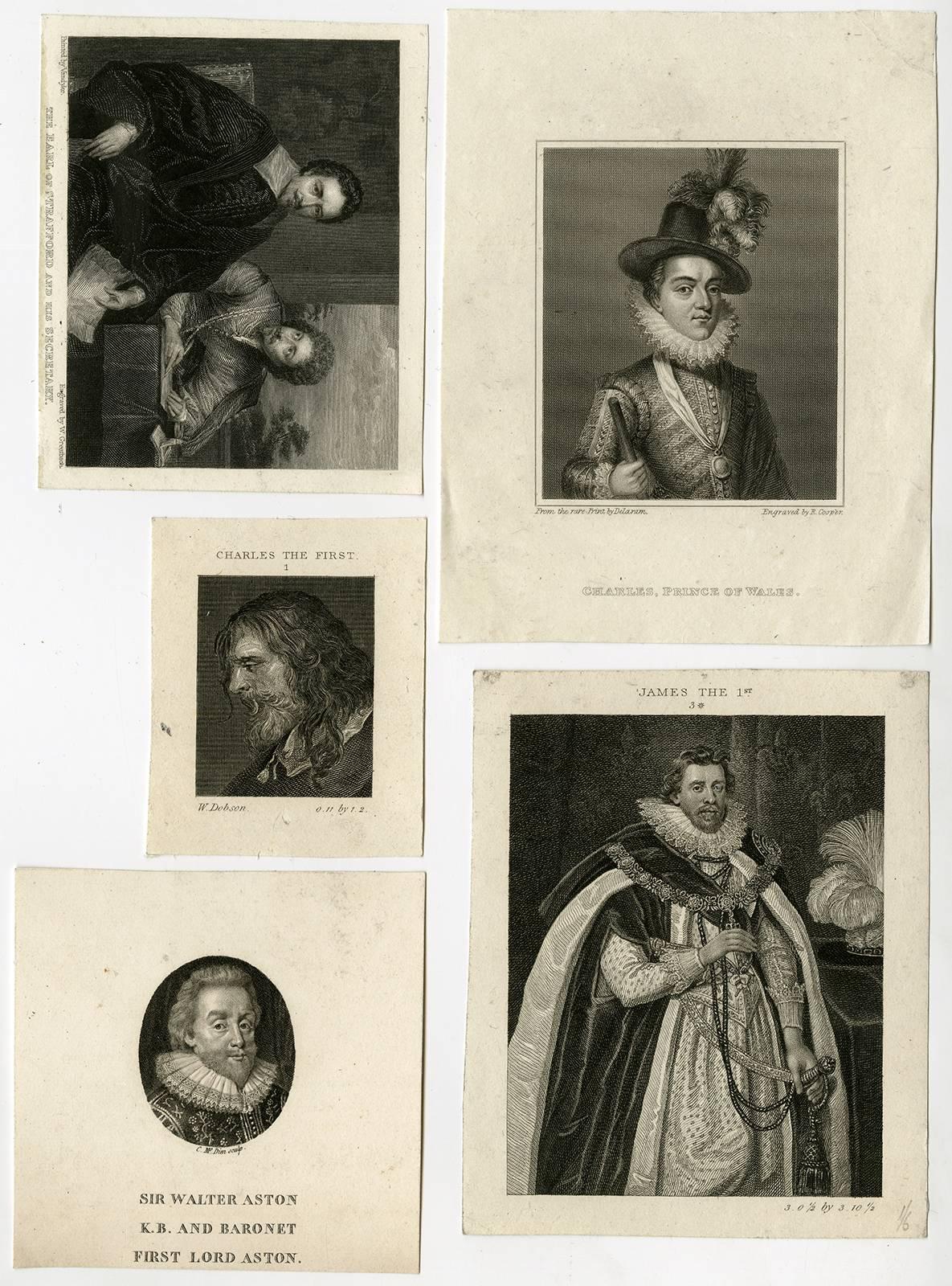 Anthony Van Dyck Portrait Print - Untitled - Collection of five small portraits concerning English royal history.