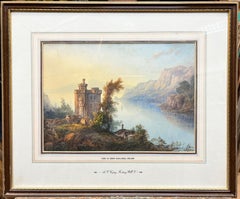 Antique Irish Lough Castle View In Kerry Highlands Ireland Landscape